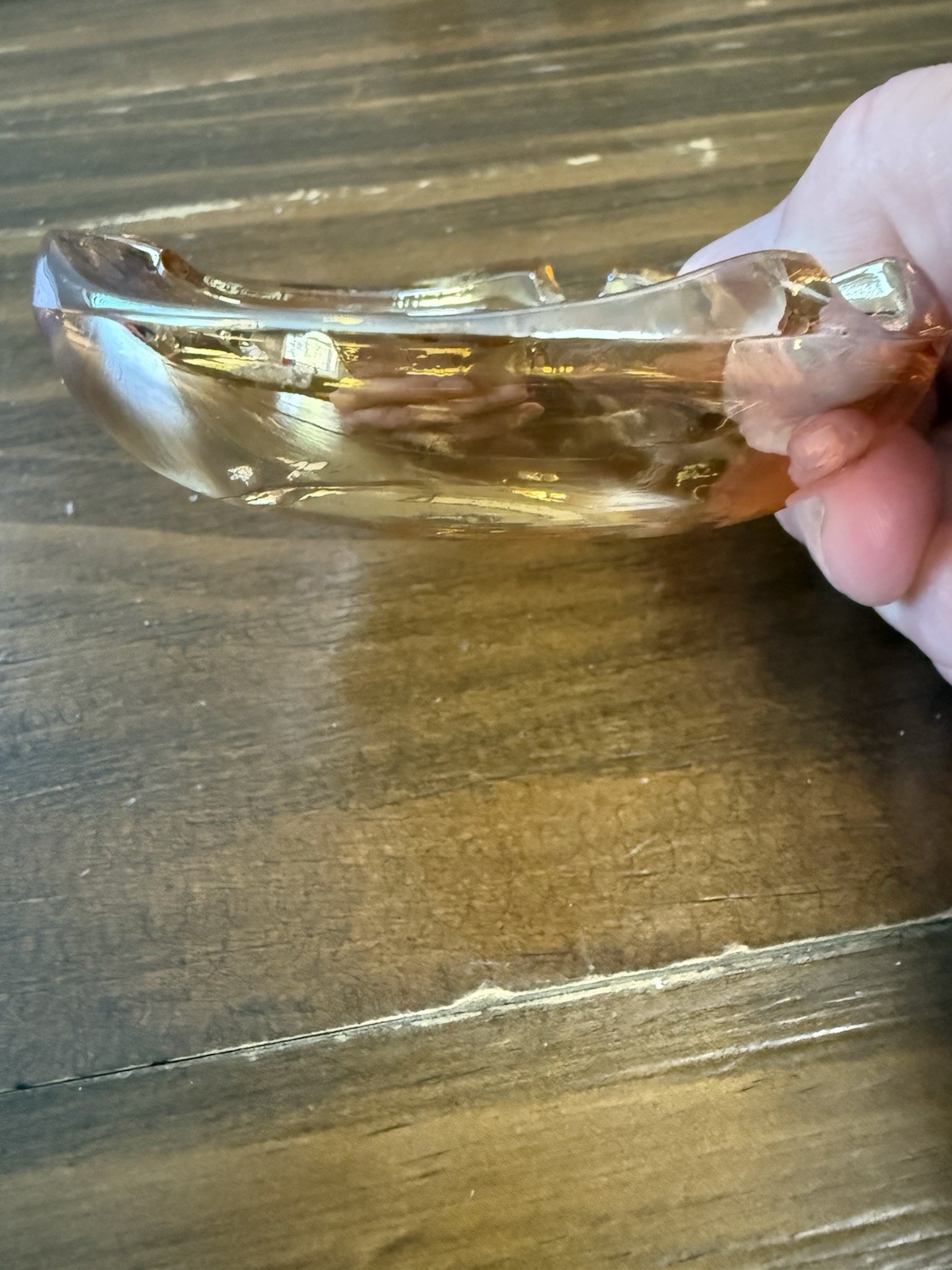 Vintage Peach/Marigold Carnival Glass Round Iridescent Round Ashtray 3.25 Inch