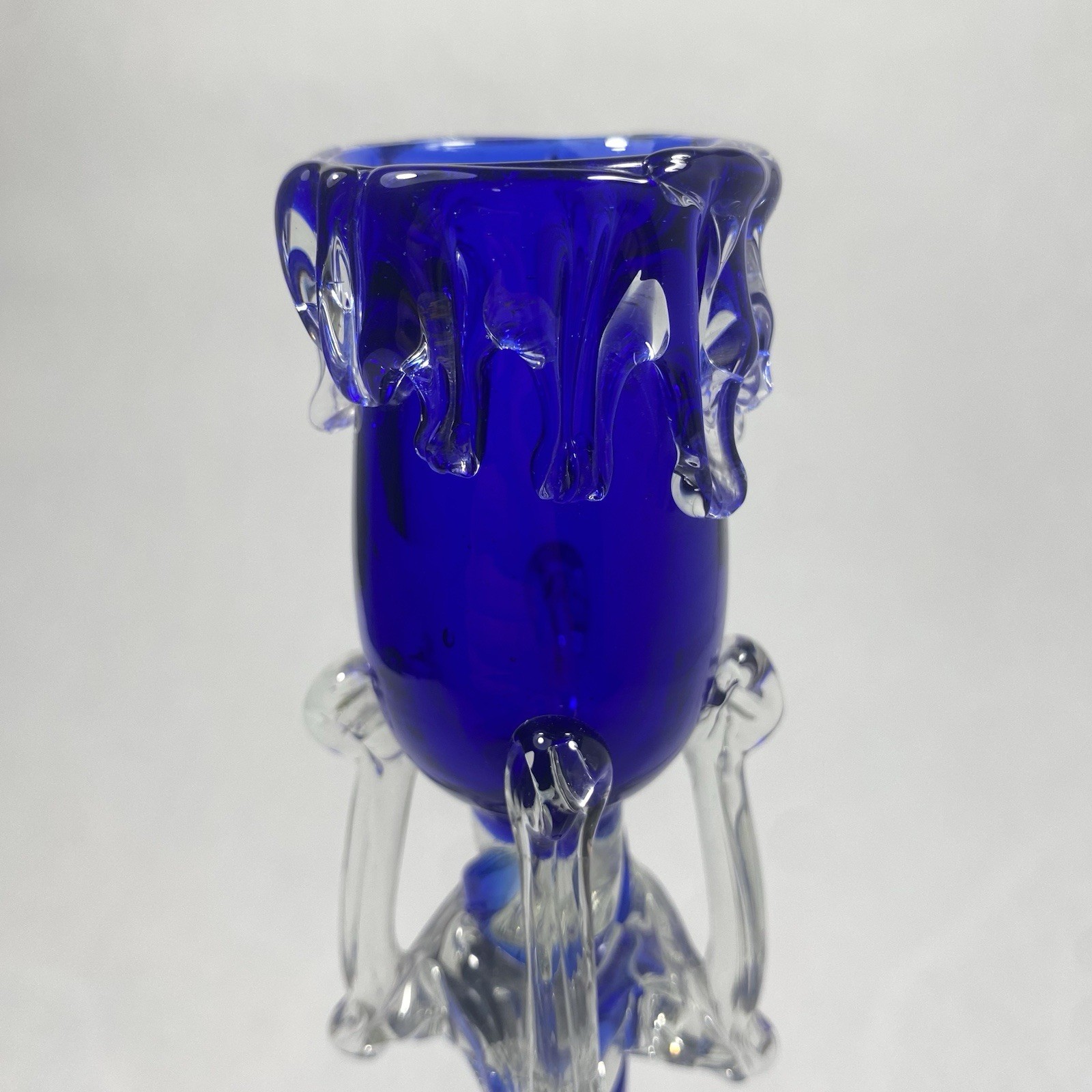 Vintage Baijab Cobalt Blue Glass Candle Stick Holder Twisted Stem Hand Blown
