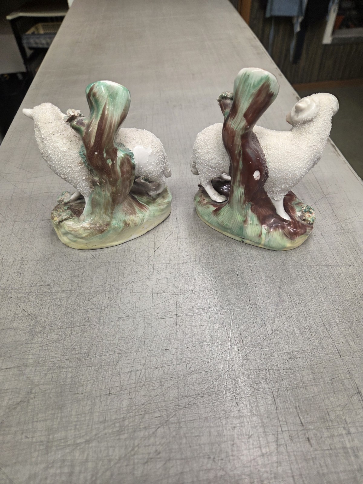 Pair of Large English Staffordshire Ram & Ewe Spill Vases beautiful condition