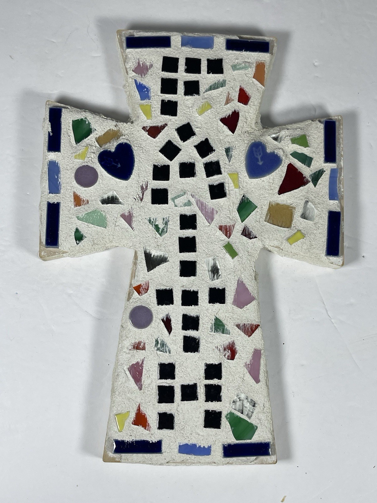 Handmade Mosaic Glass Cross Wall Decor – Colorful Stained Glass & Tile 10″