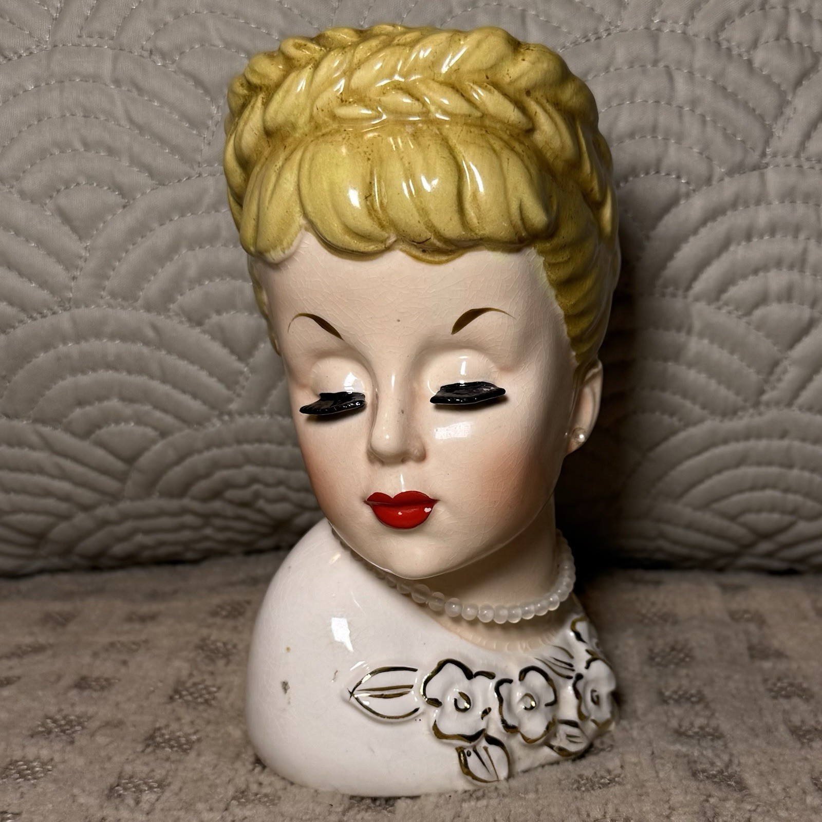 1959 Rubens Originals # 501 Lady Head Vase Blonde Braided Hair AS IS *READ*