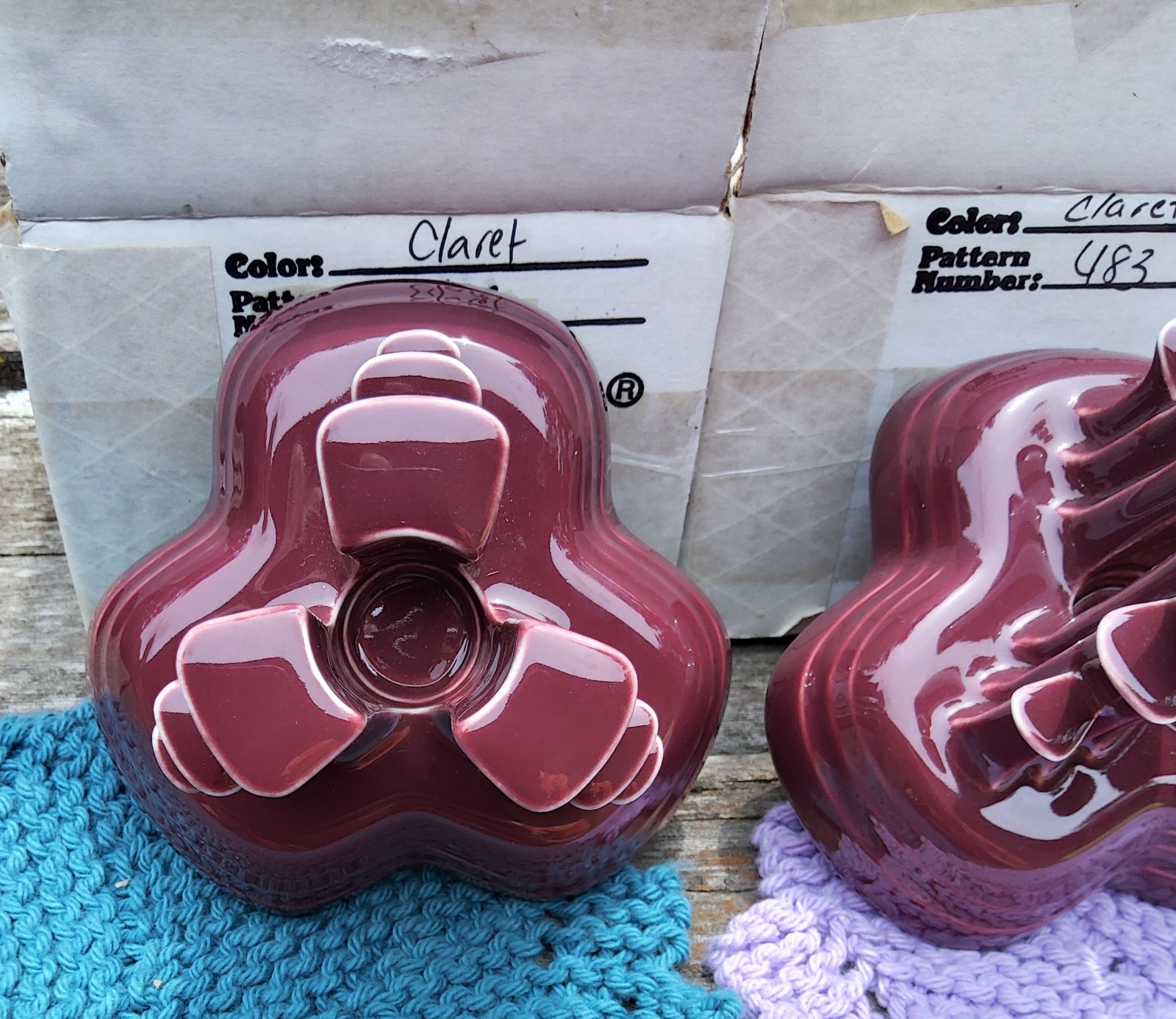 Fiestaware Pair of CLARET Pyramid Tripod Candle Holders #483 Of 500