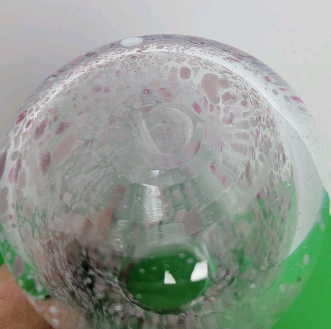 Vintage 7″ Ruffled Confetti Glass Vase Hand Blown Art Glass – Signed.