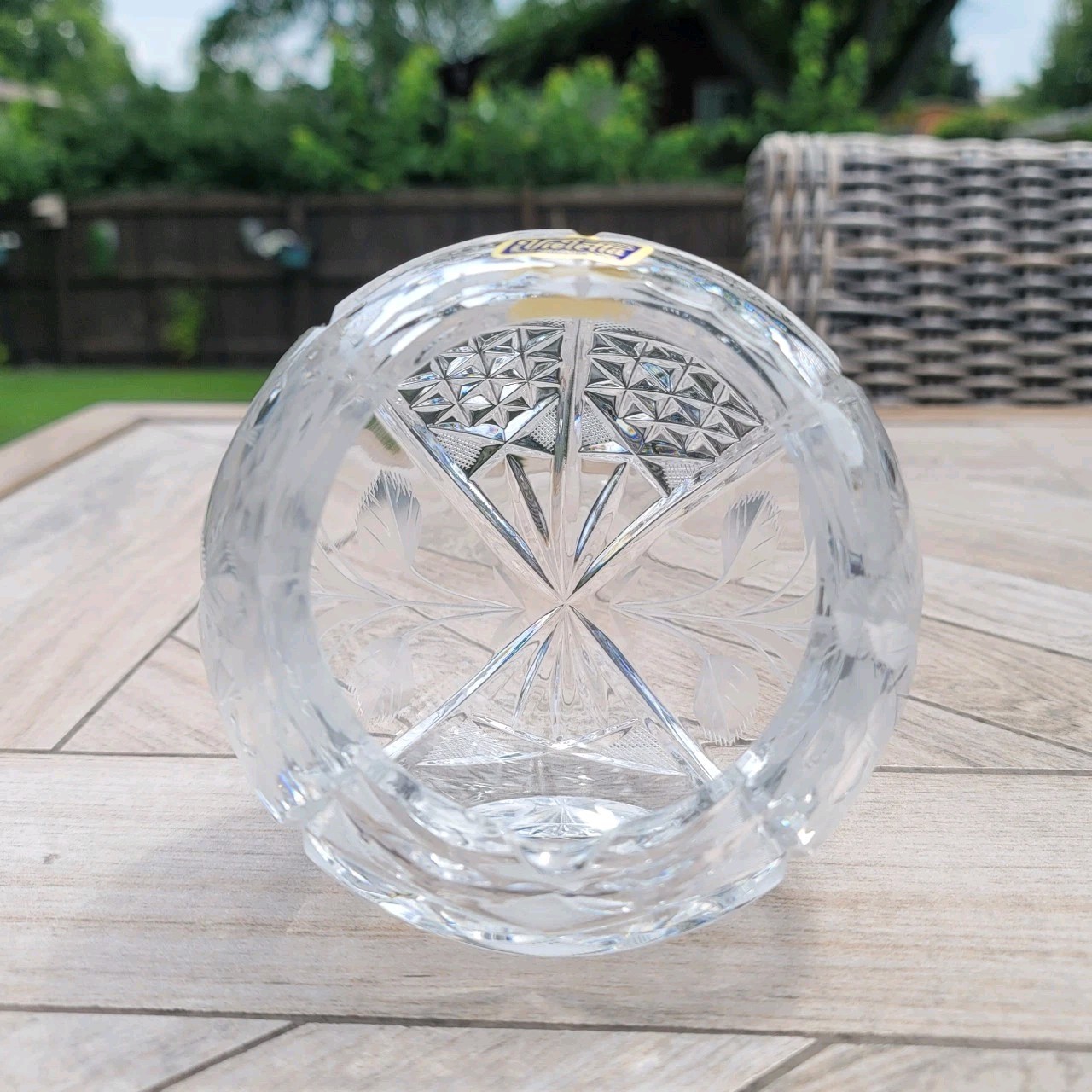 Vintage Violetta Poland 24% Lead Crystal Orb Ball Ashtray Hand Cut Starburst MCM