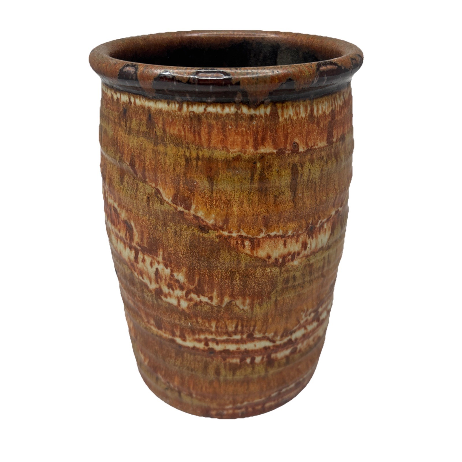 Handmade Art Pottery Vase Brown Red Abstract Glossy Decorative Clay