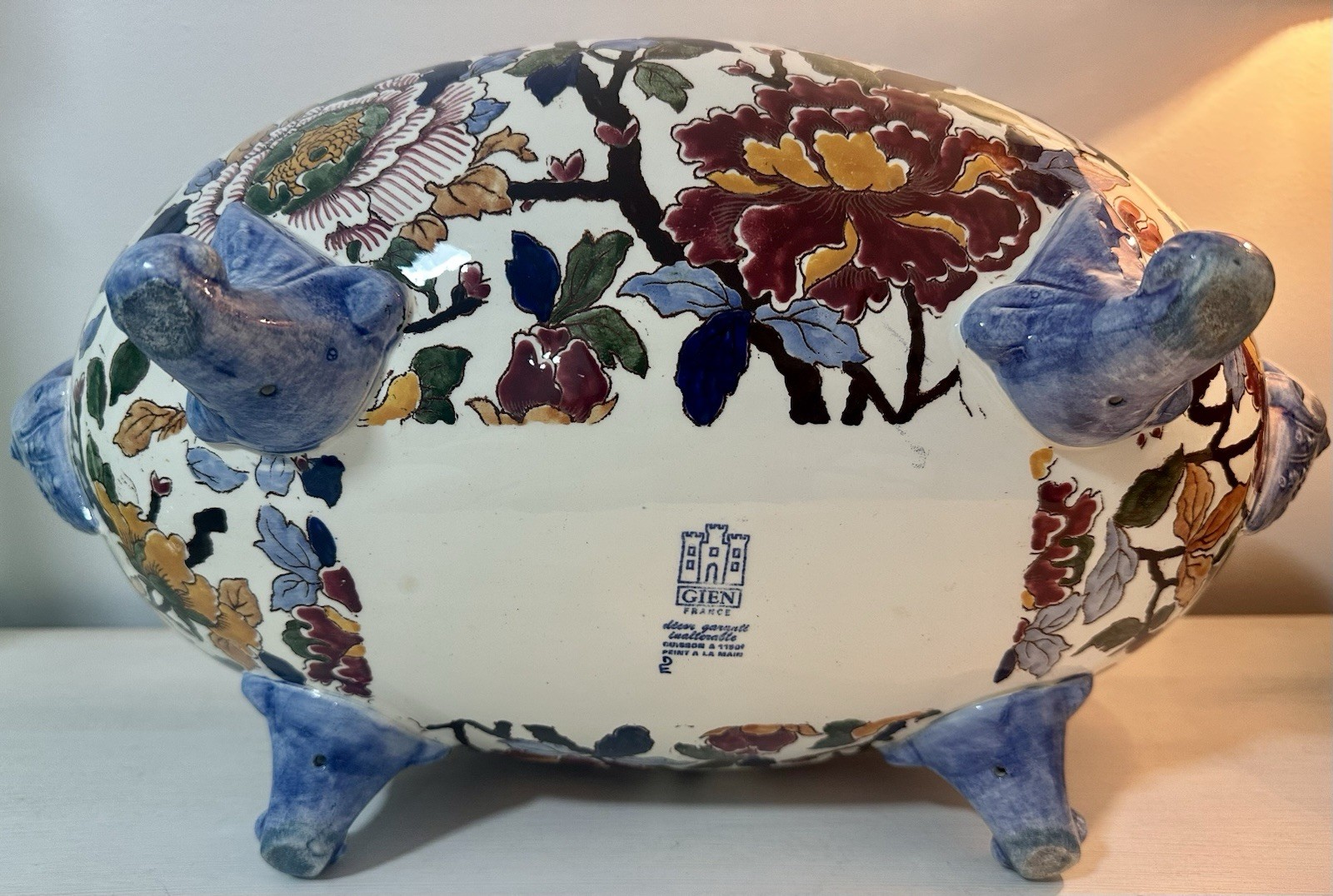 Gien French Faience Pivoines Peonies Jardiniere 17″- 43cm Long ~Vintage