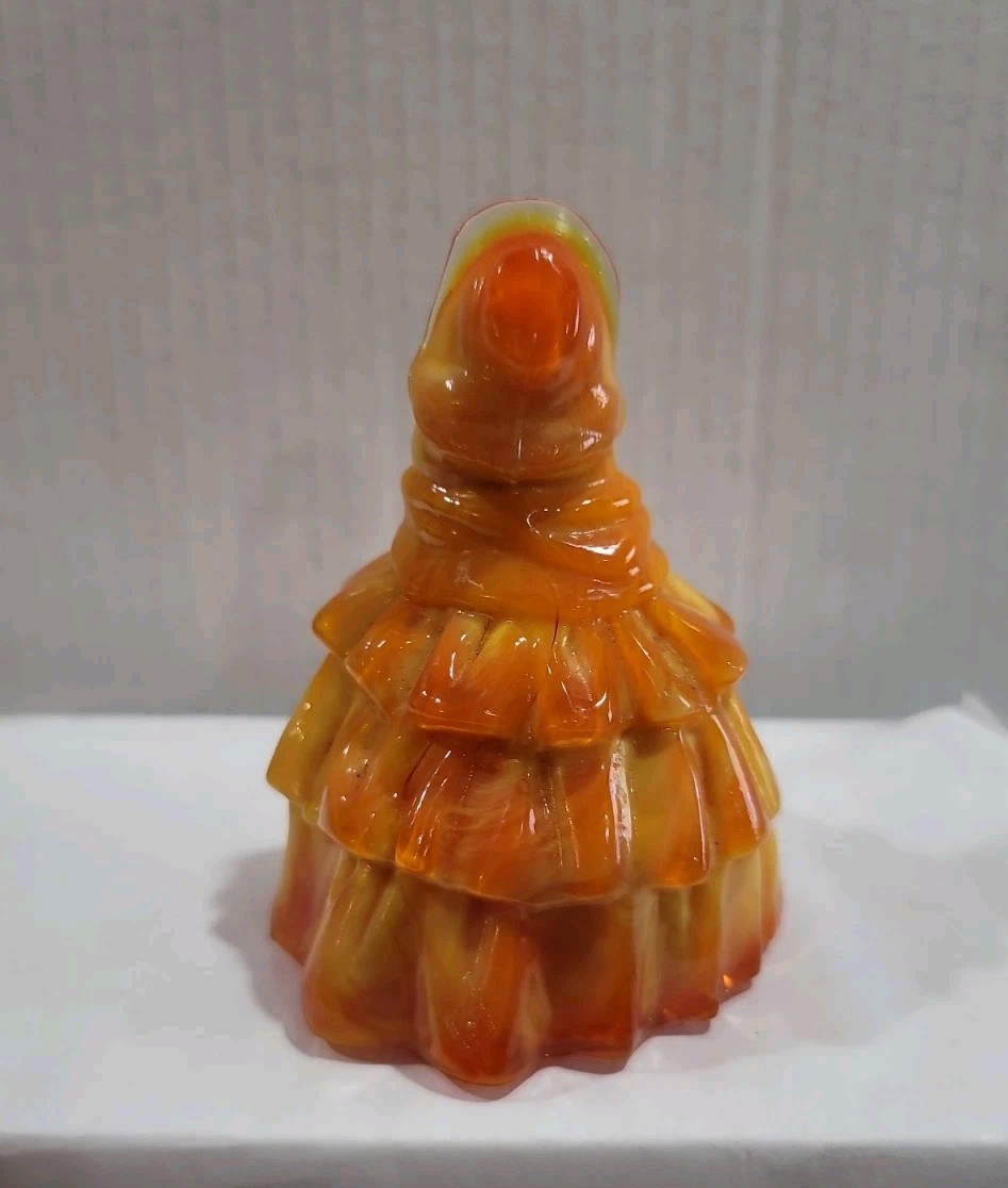 Vintage BOYD Glass “Louise” Colonial Lady Figurine Persimmon Glow