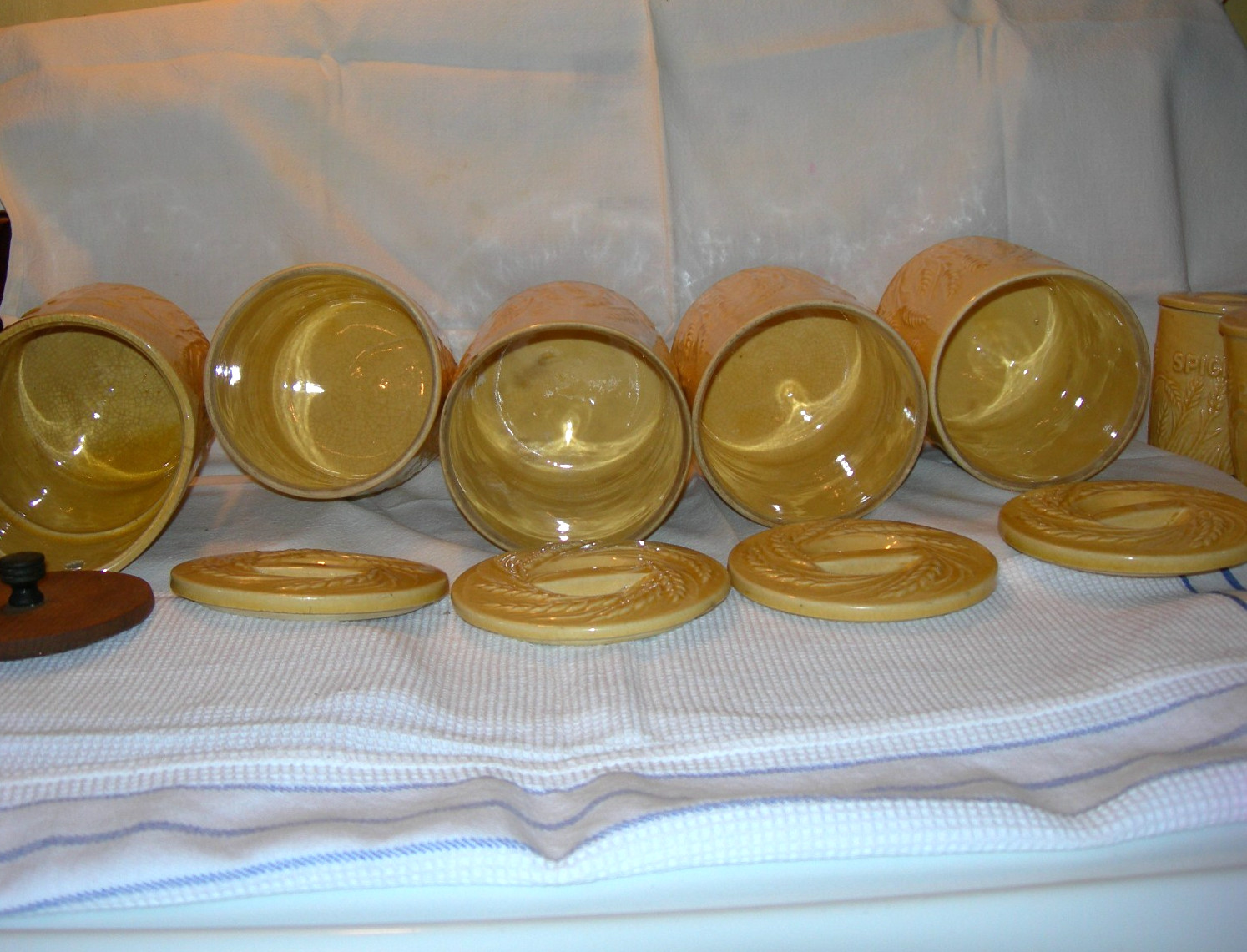 Antique Hull Pottery 9 pc Cannister Set Wheat Design RARE