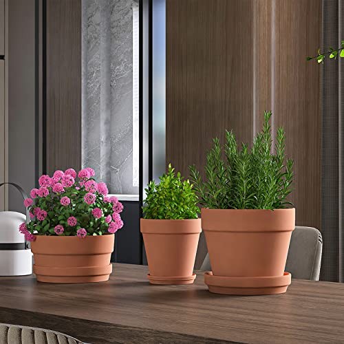Terra Cotta Pots with Saucer – 6 Pack 5 Inch Clay Pot Ceramic Terracotta