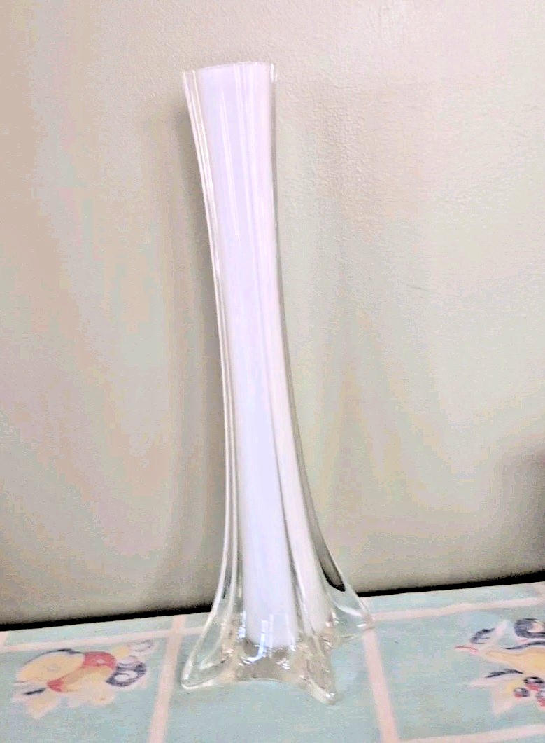 Vintage Balboa Vase White Venetian Encased Glass Mid-Century Mod 12″ stretch