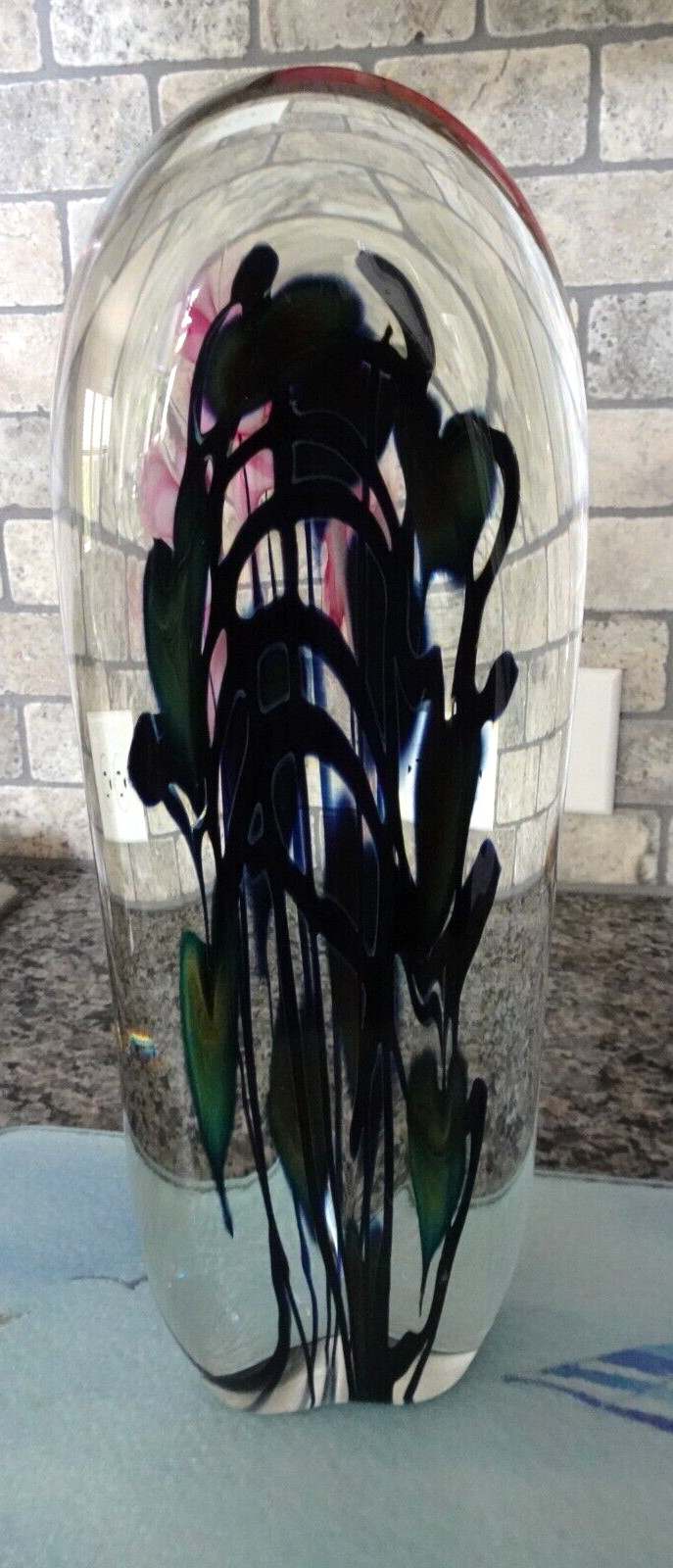 11.5″ Signed Charles Tim Lotton Studio Art Glass Multi Floral Cased Sculpture