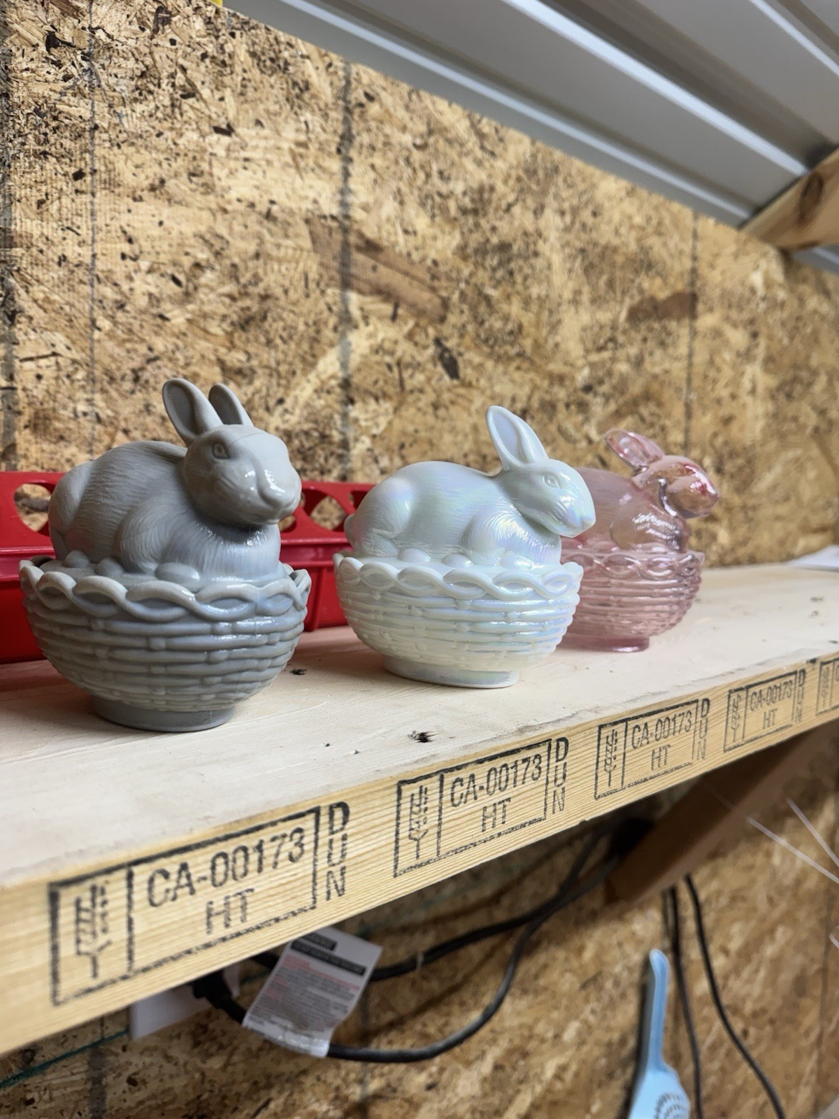 4 MOSSER Glass BUNNY Gray MARBLE, iridescent White, passion Pink and jadite.