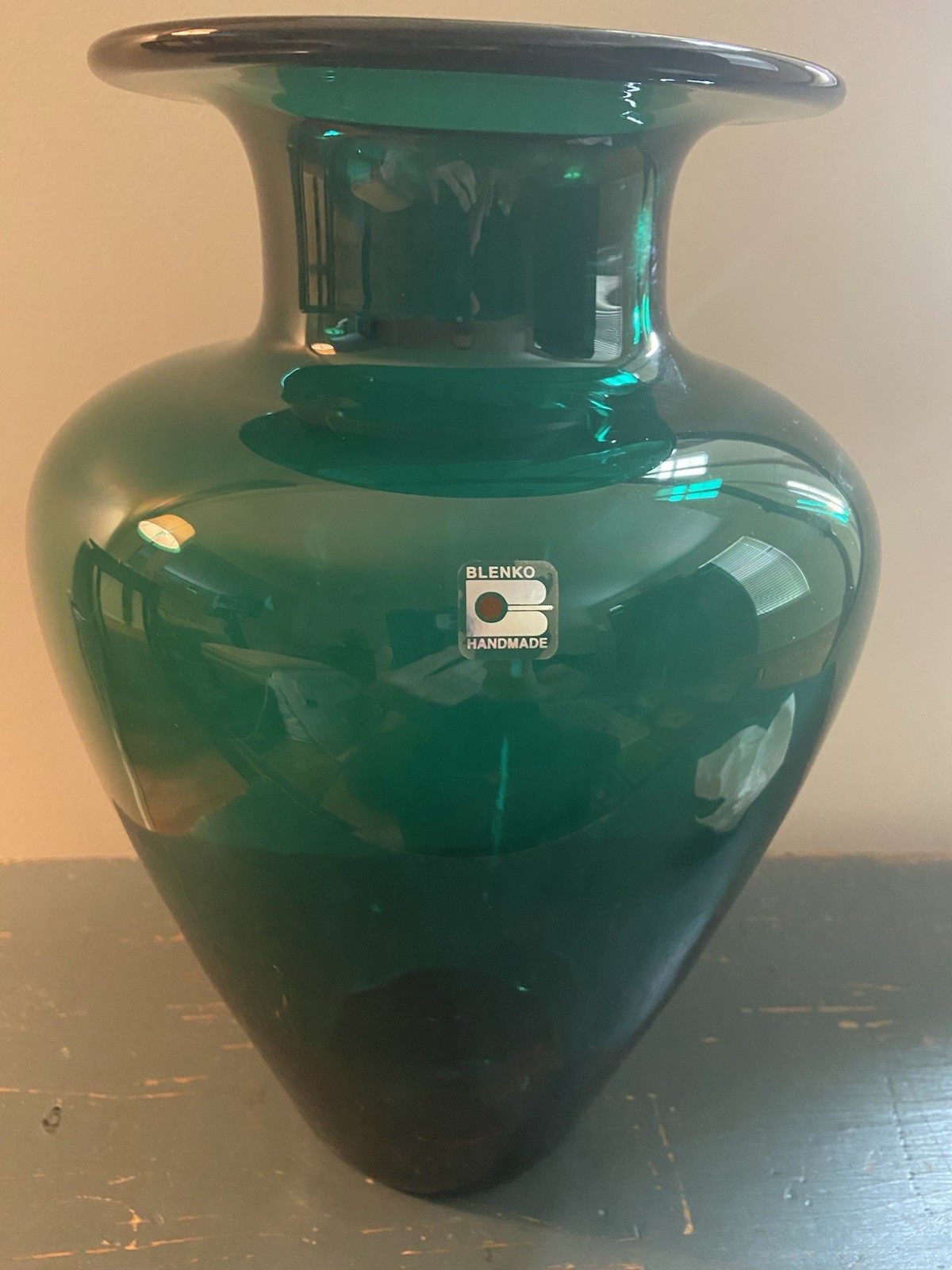 Beautiful BLENKO Hand Blown Glass Vase LARGE 14 Inch #827 Emerald Green ￼