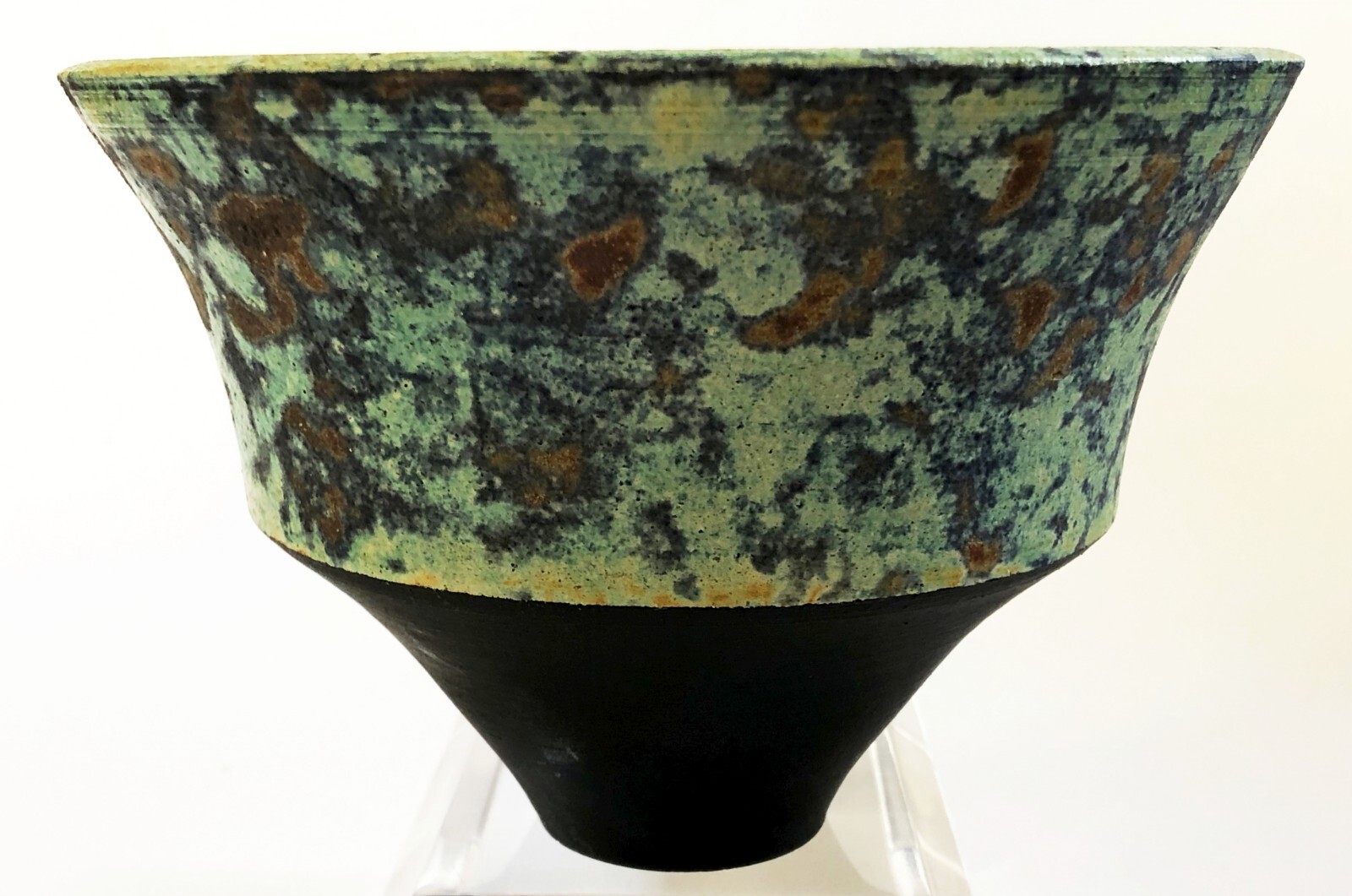 FREDERICK DE LA CRUZ SD POTTERS GUILD MATTE TURQUOISE GLAZED BLACK RAKU BOWL