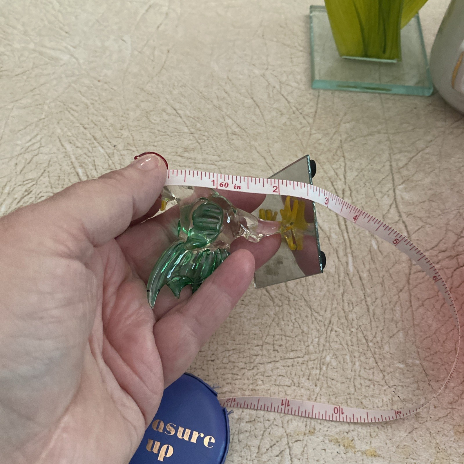 Cute Small Art Glass Rooster/ Chicken Figurine on Mirror Base 2 1/2” Tall in EUC