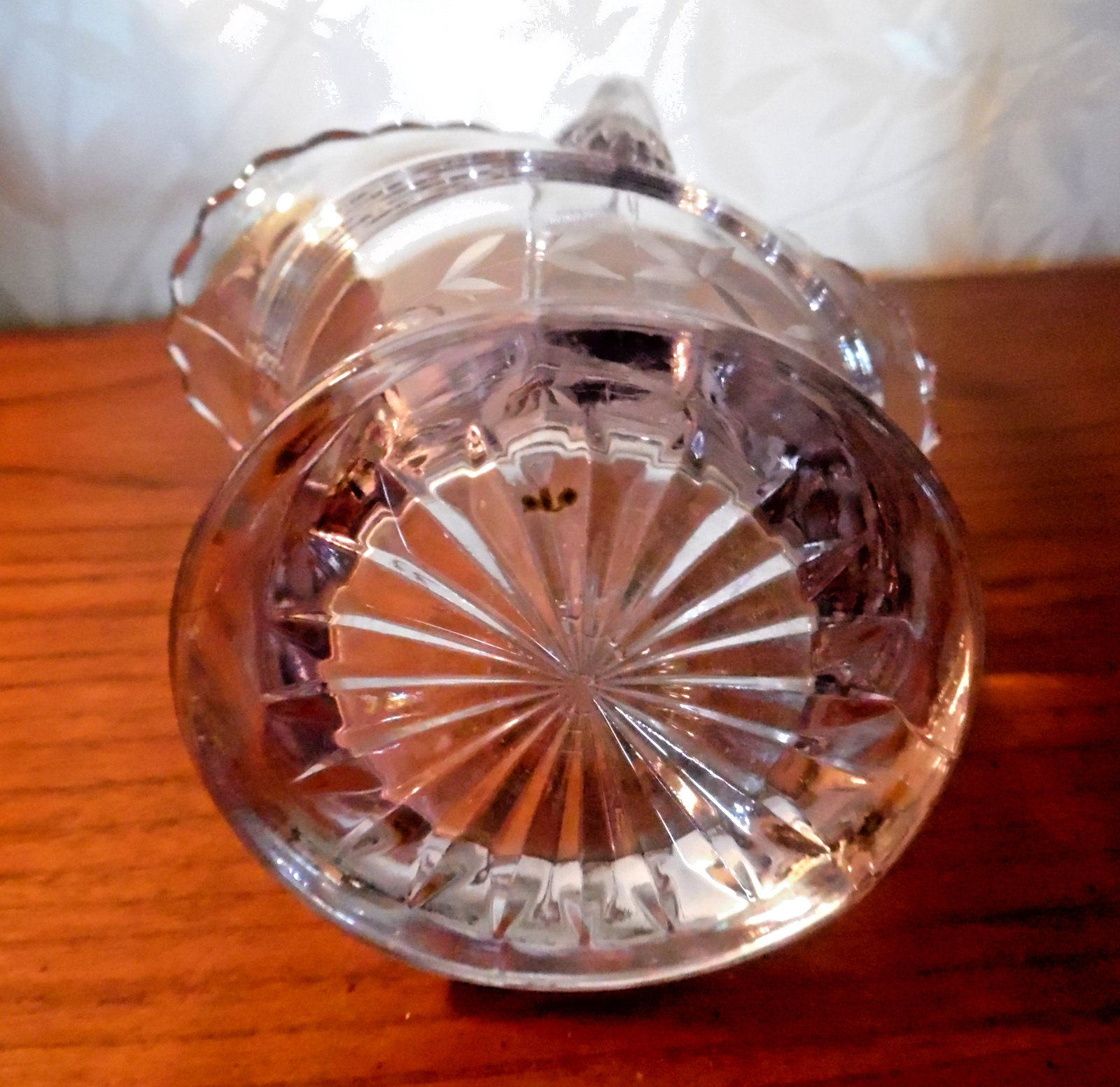 VINTAGE ELEGANT 6” CLEAR GLASS ETCHED BRIDAL BASKET WITH FLORAL DESIGN
