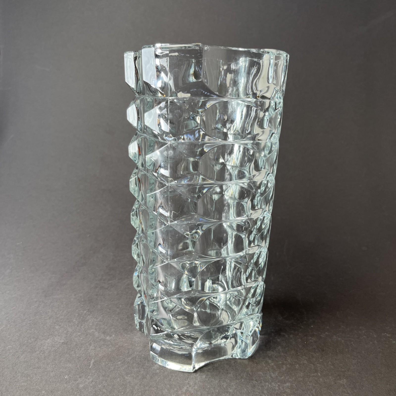 MCM French Geometric Design 9.75” Glass Flower Vase Signed “FRANCE”