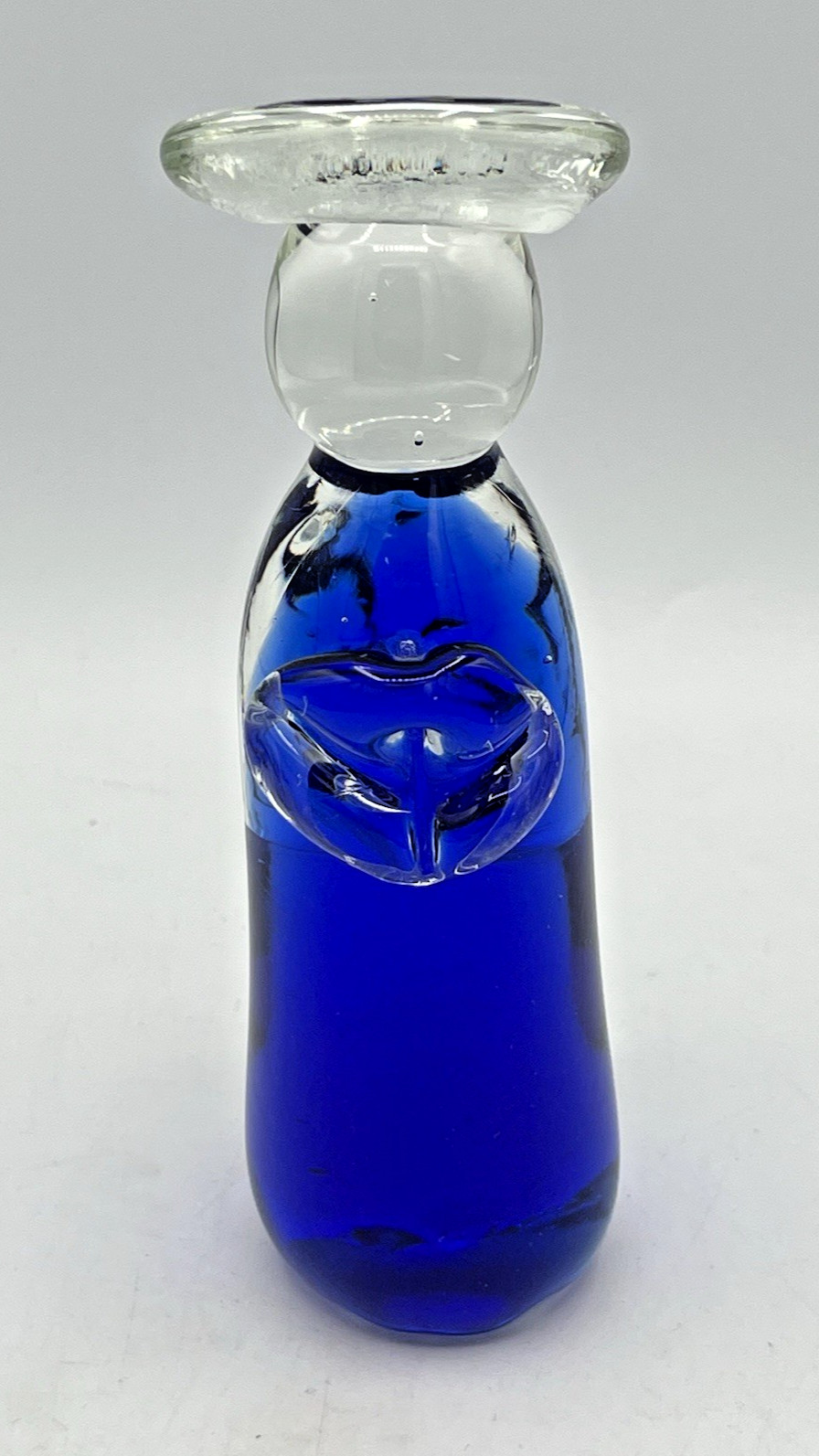 Vintage Glass Angel Cobalt Blue And Clear Handblown With Wings And Halo 6 1/2″ H