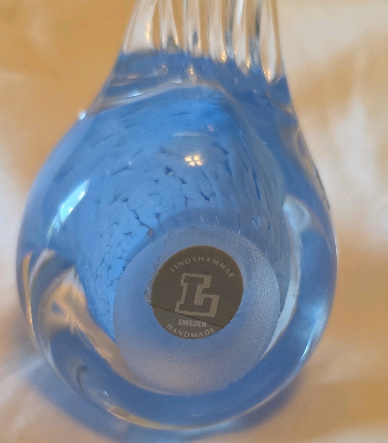 Lindshammar Blue & Clear Art Glass Bird Figurine, Handmade Sweden 2.75 in