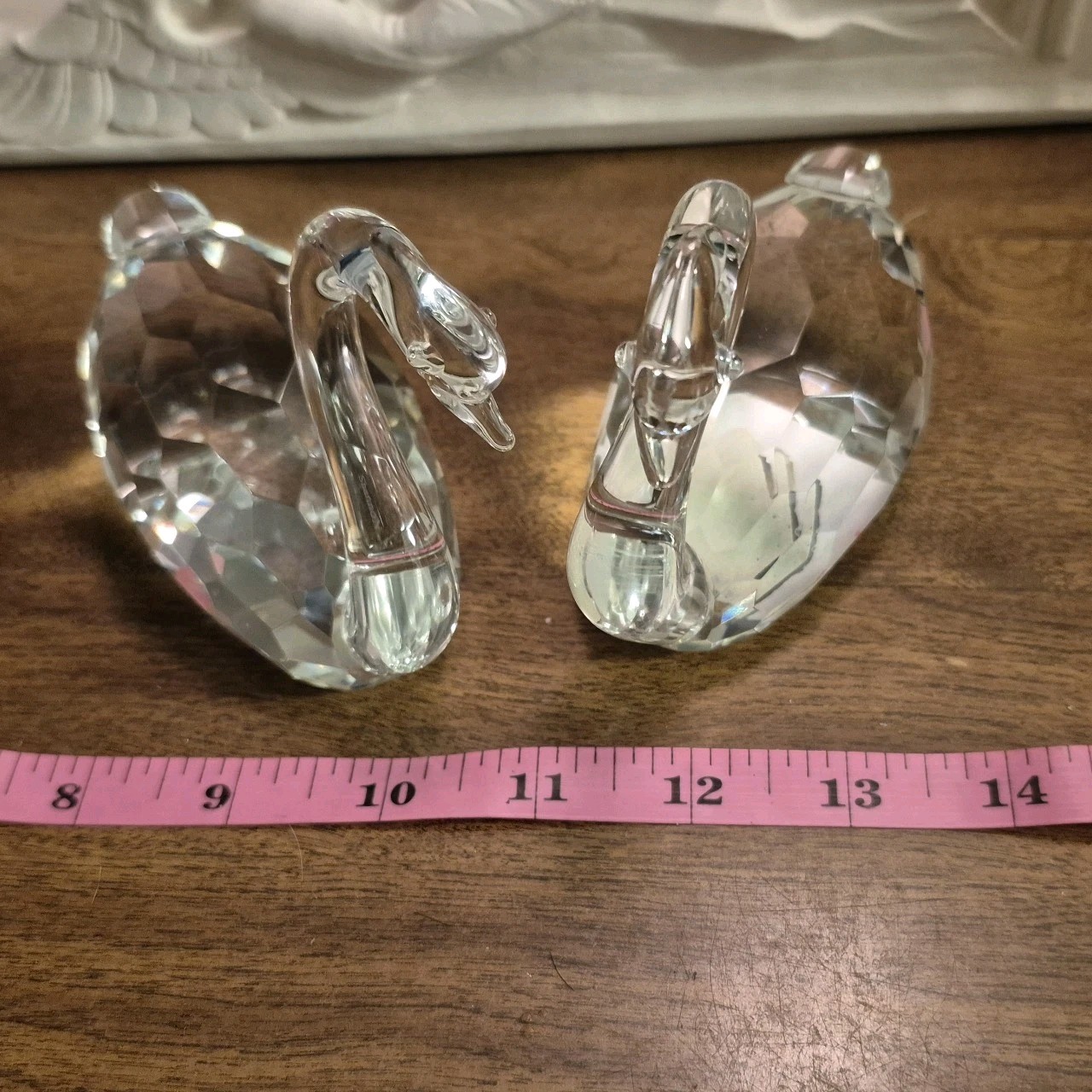 2 Shannon Crystal Glass Swan Figurines Faceted Ireland Pair In Original Box