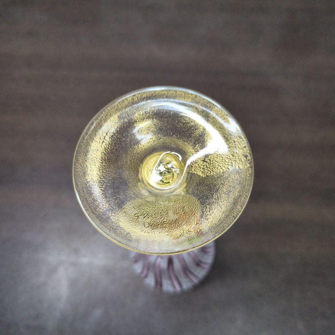 Murano Art Glass Pink Latticino Goblet Gold Gilt Floral Stem 13 cm Italy