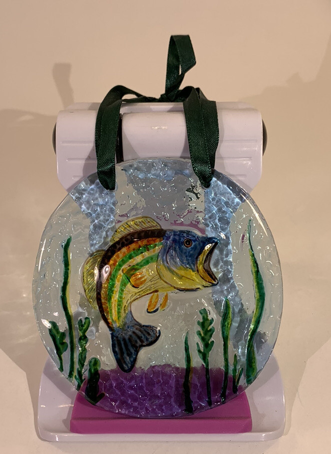 Largemouth Bass Glass Round Sun Catcher Ornament 4 in