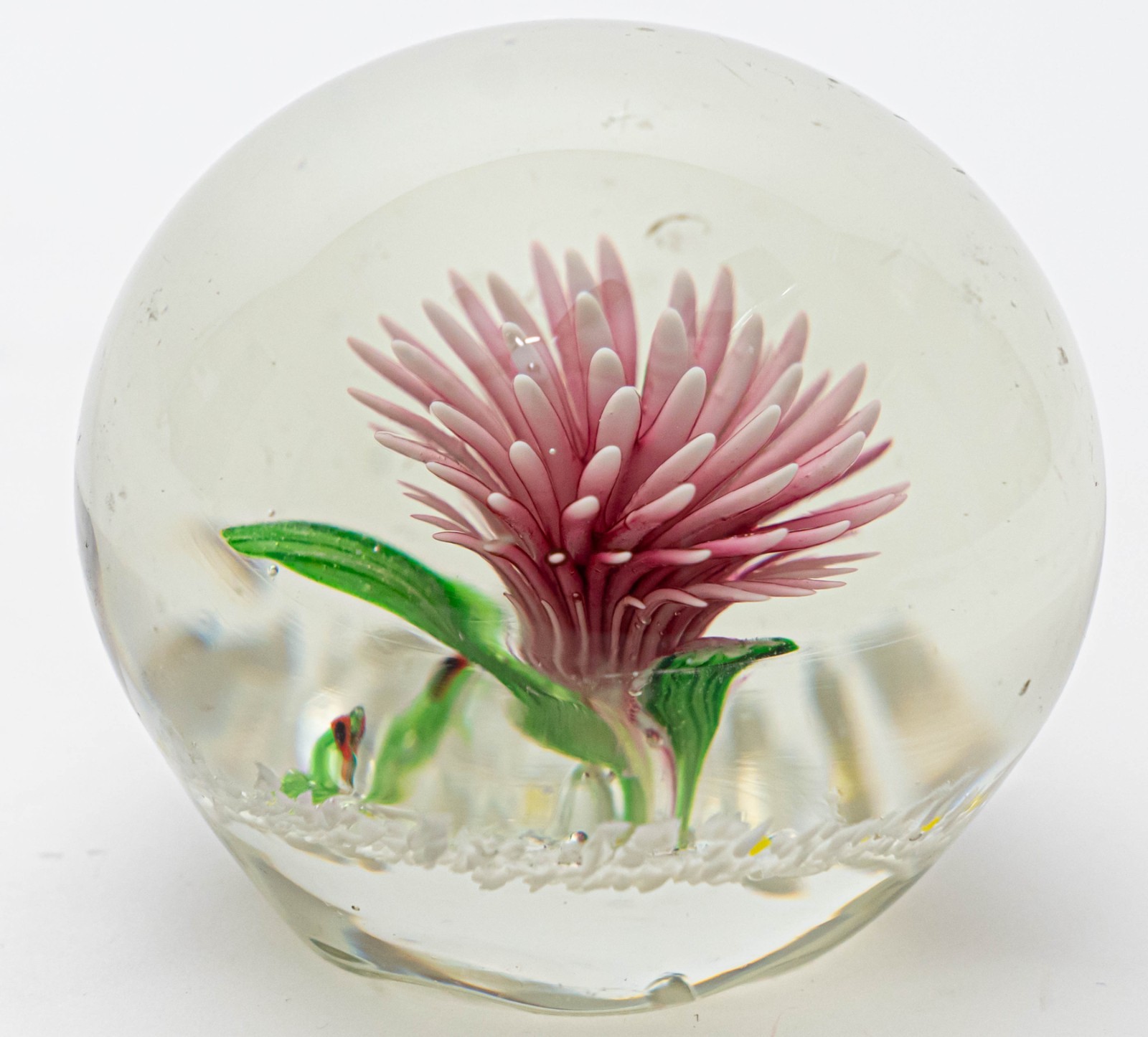Vtg American Studio Glass Lampworked Floral Paperweight w/ Frogs, c. 1970s–1990s