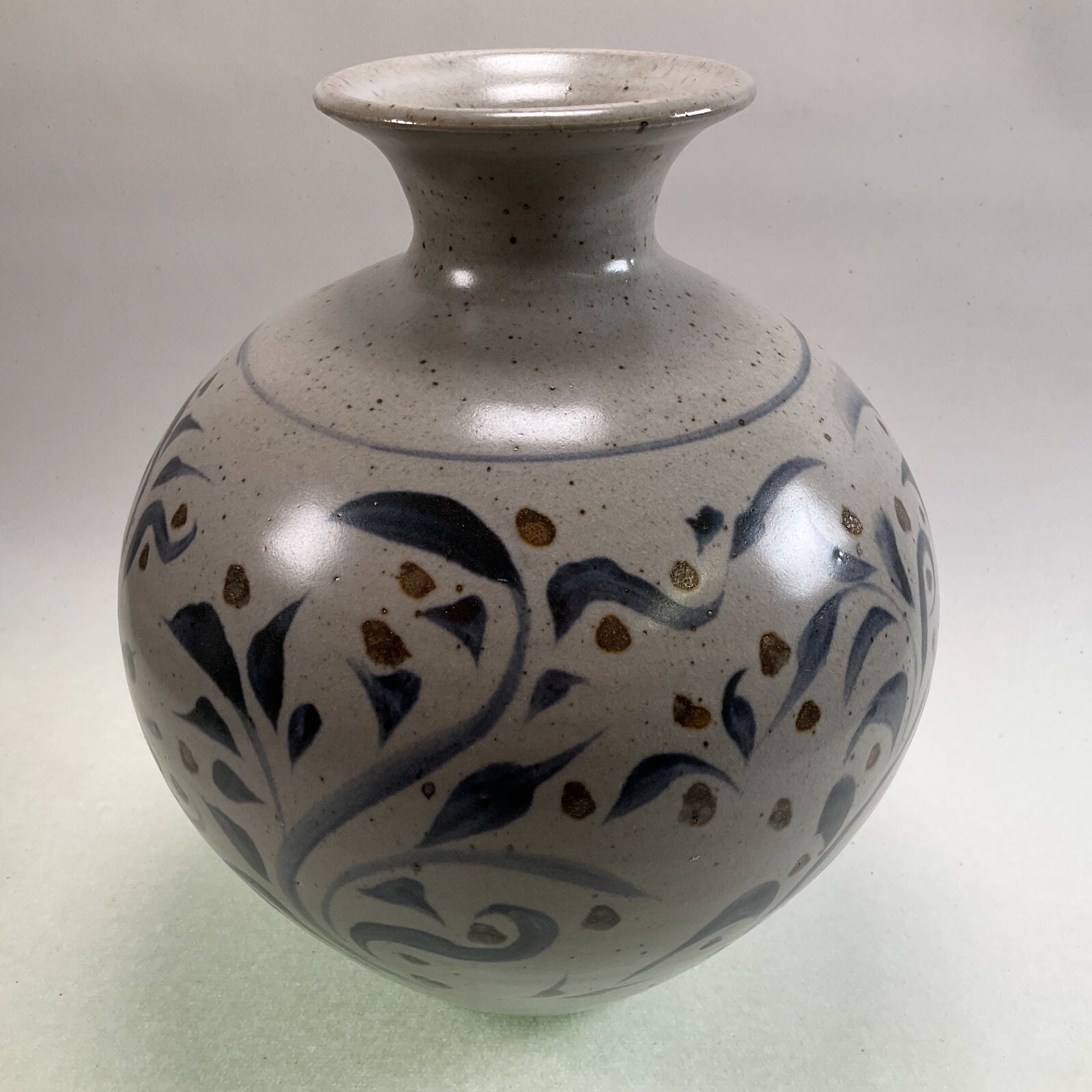 Studio Pottery Hand Thrown Vase Stoneware Folk Art Pattern Stamped Mark