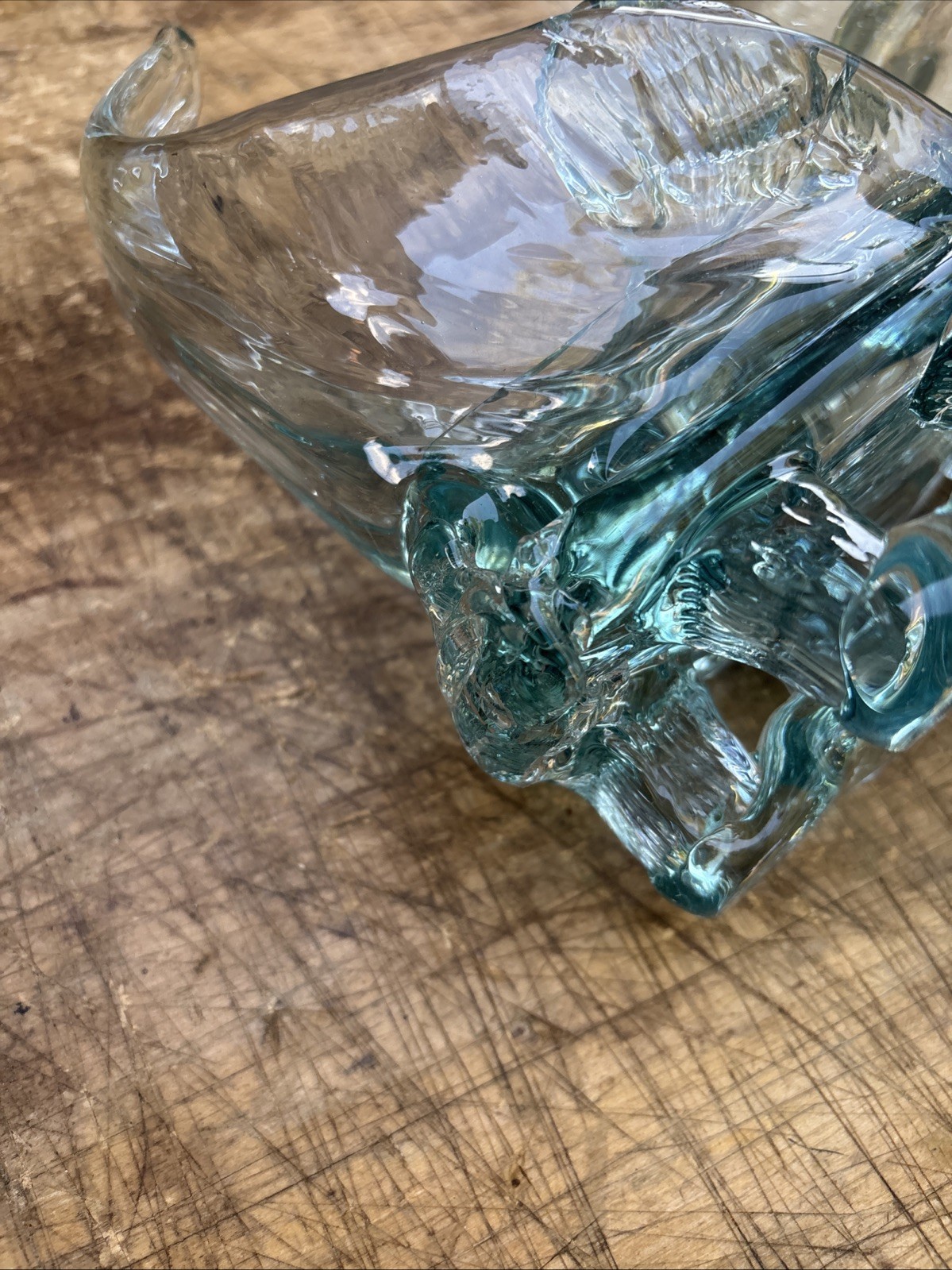 RARE Vintage Hand Blown Glass Sleigh And Reindeer Blue Nose. Read Description