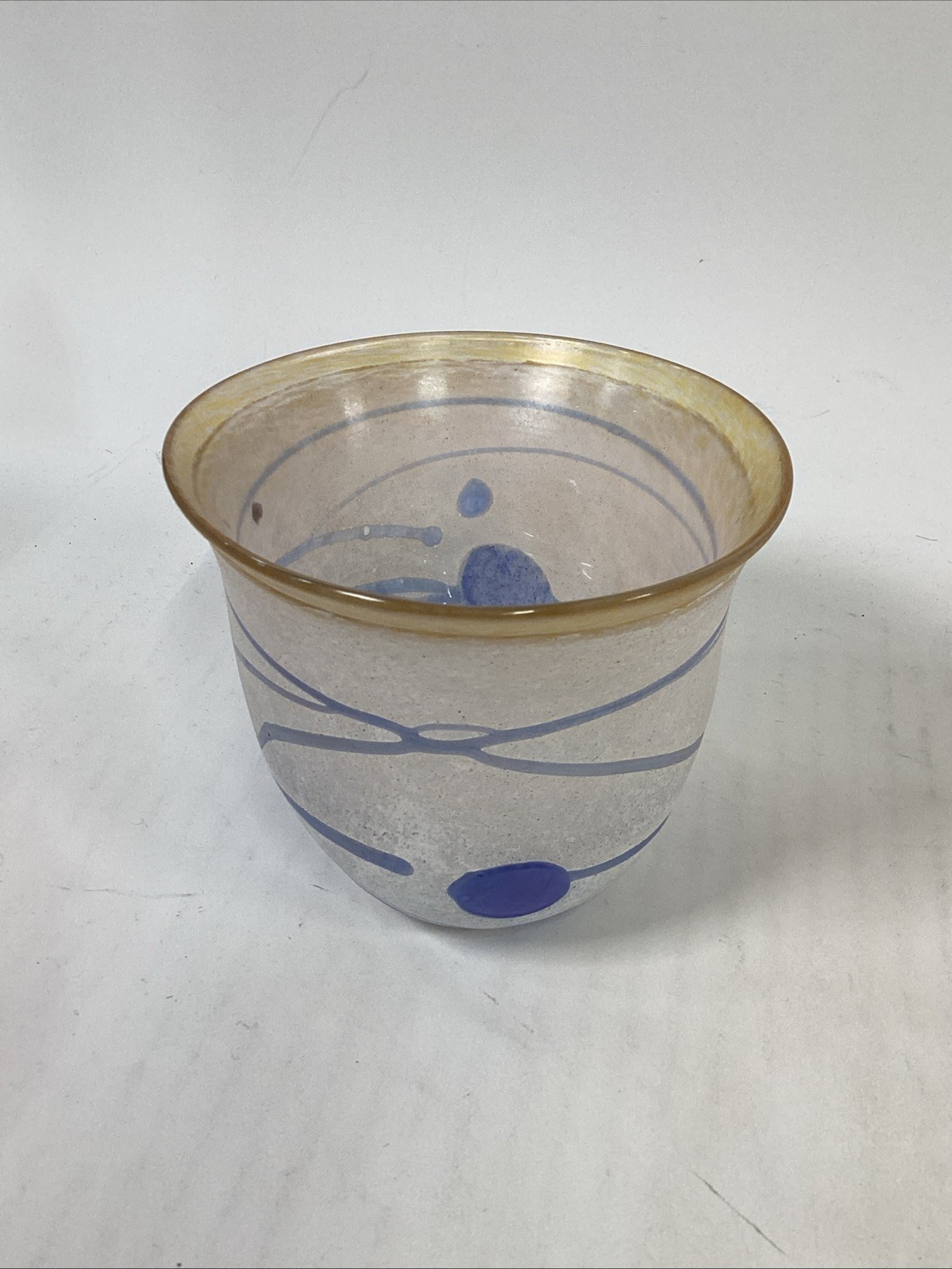 KOSTA BODA Signed Bertil Vallien BLUE GALAXY Sweden #58016 Glass Oval Bowl Vase