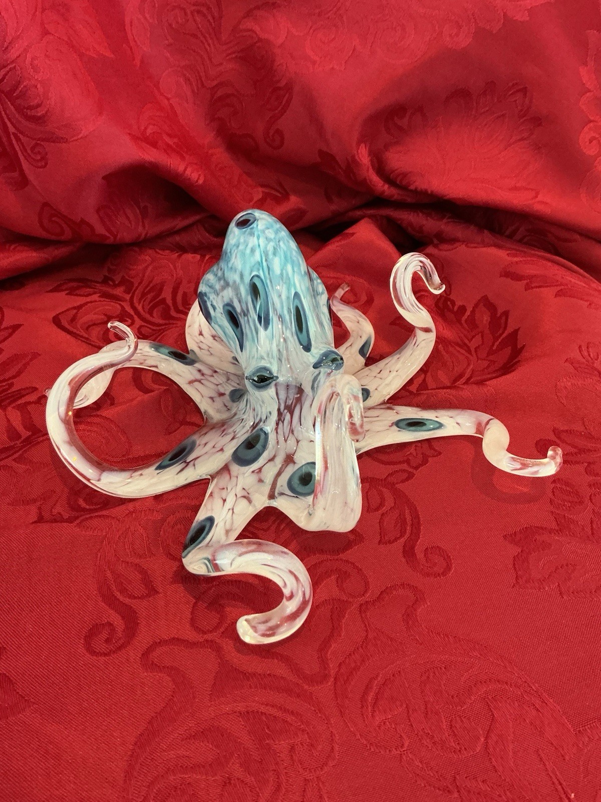 NEW FLAWLESS Unique MICHAEL HOPKO Glass BLUE TACO 11” Crystal OCTOPUS Sculpture