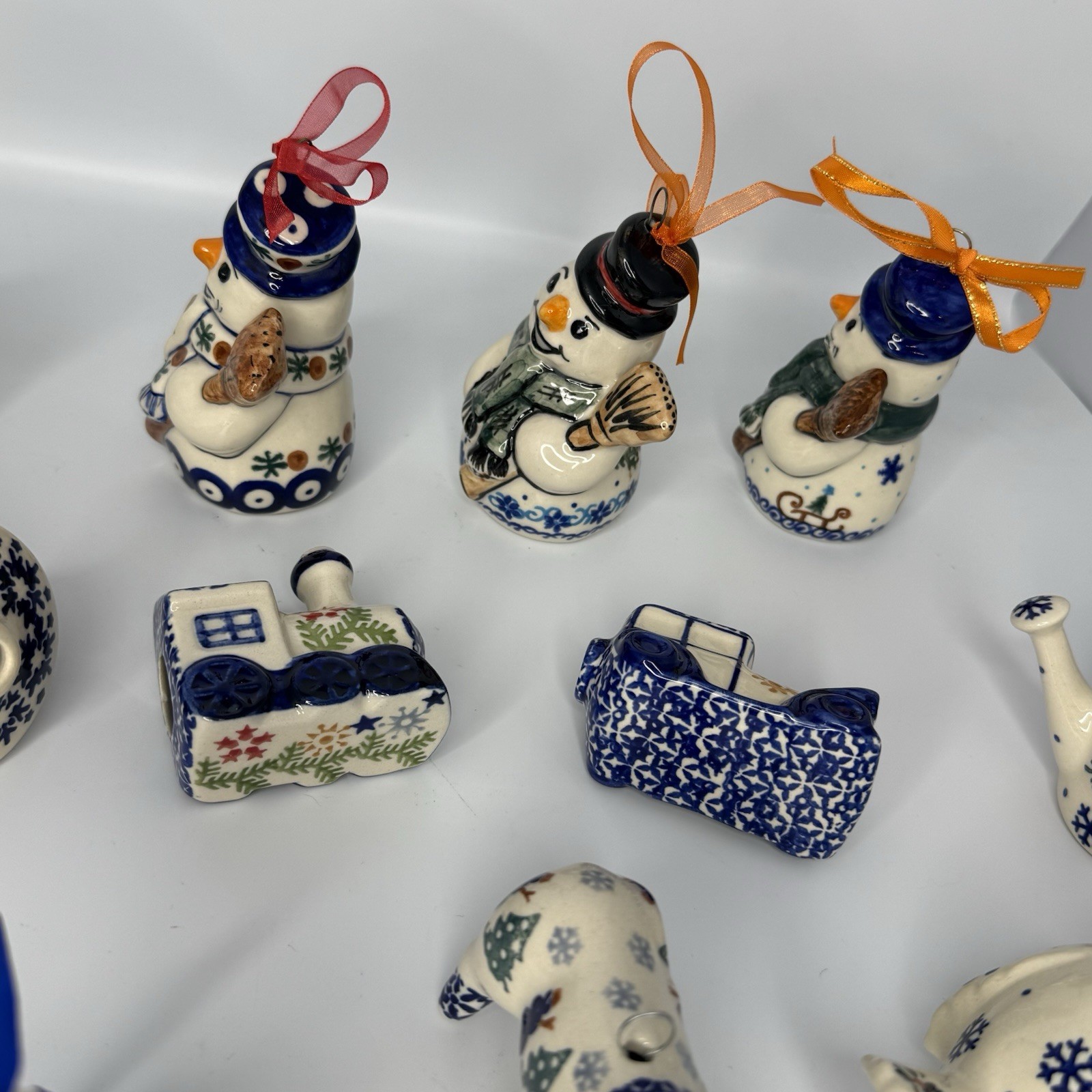 Boleslawiec Polish Pottery Christmas Ornaments Cow,Blue Rose Snowman,Vena READ
