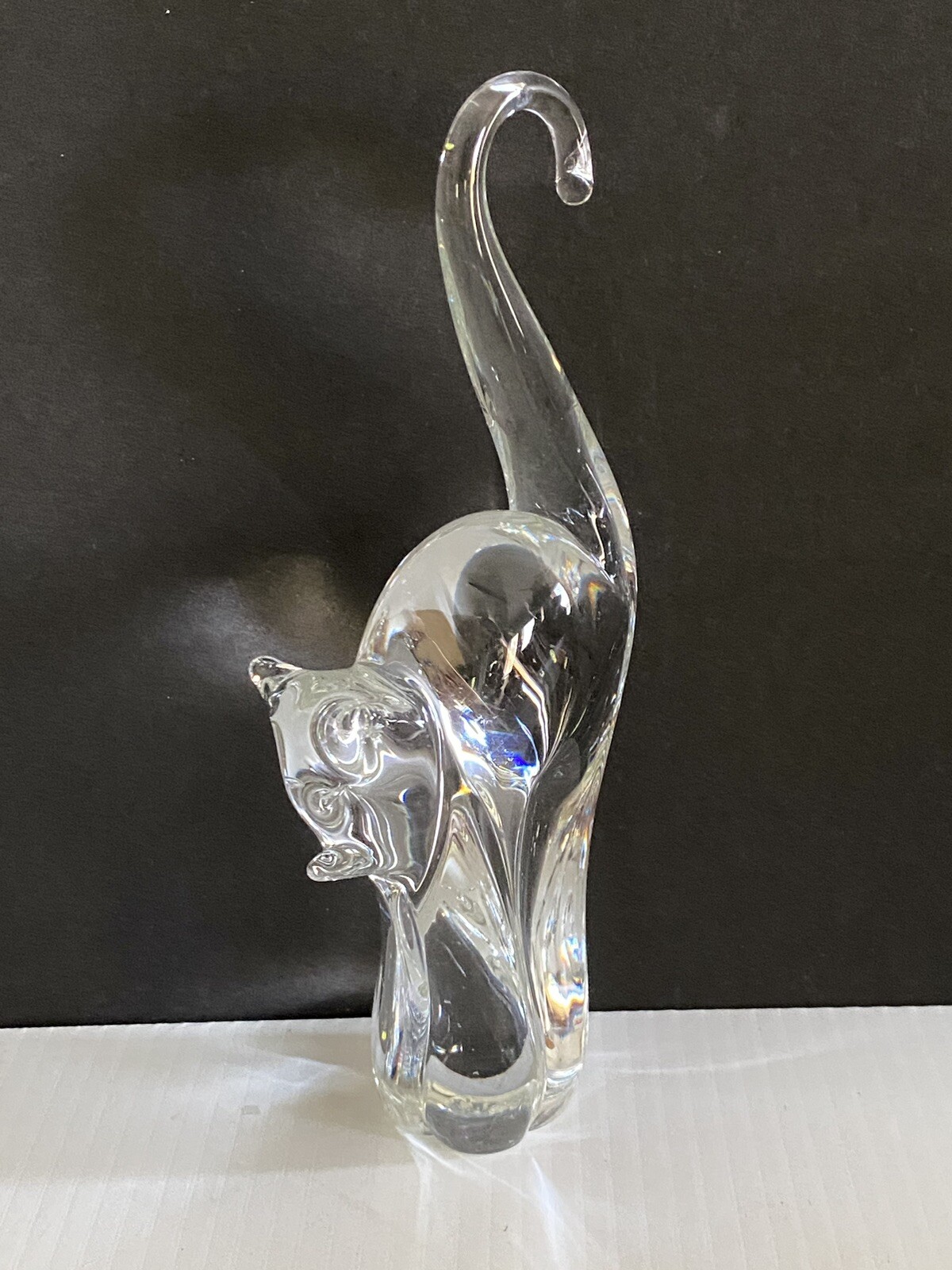 Cat Lead Crystal Figurine John Riekes Chalet Handcrafted Paperweight Vtg Flaw