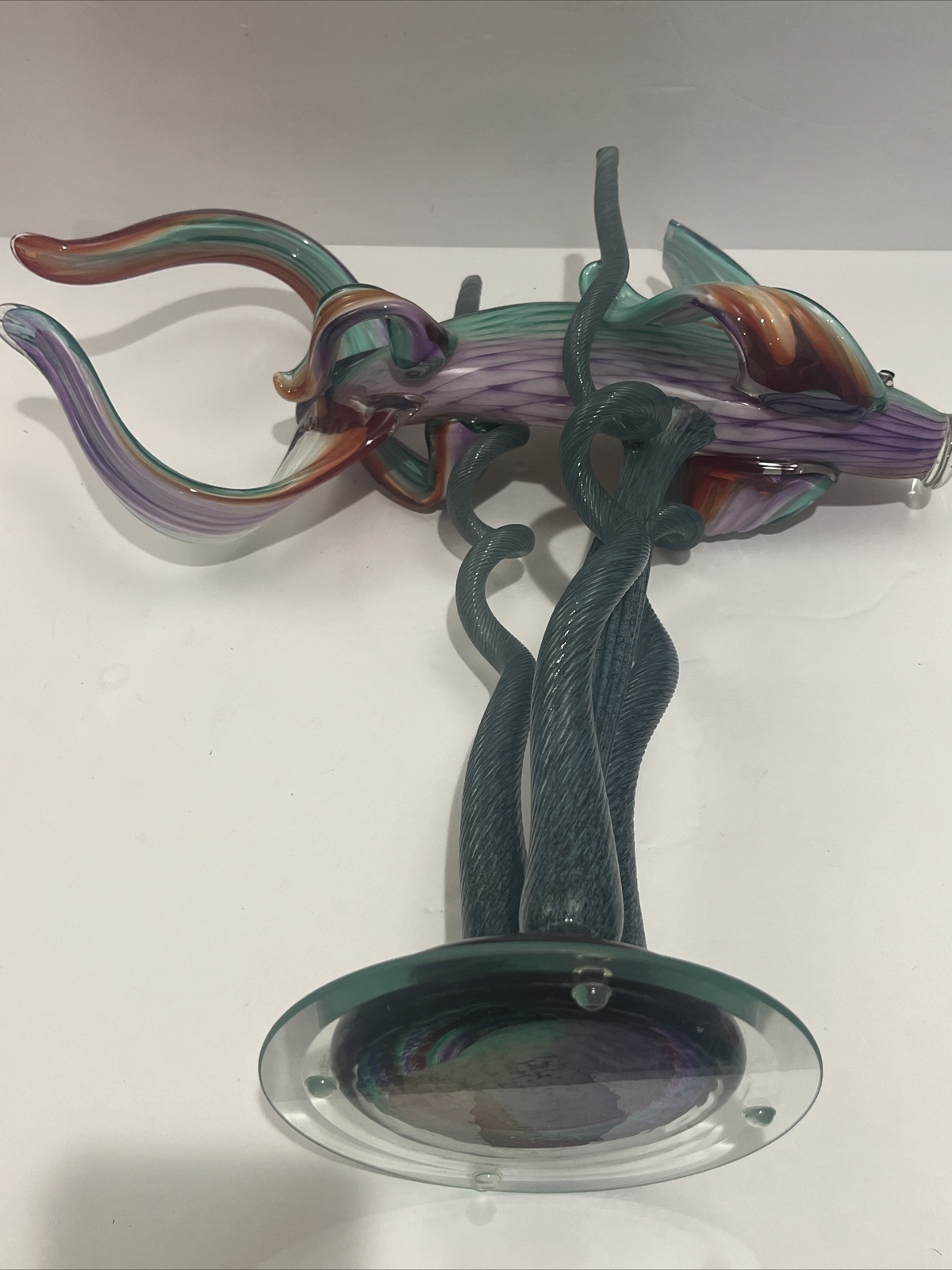 Murano Zanfirico 1980s Hand Blown Italian Art Glass Angel Fish Sculpture Large