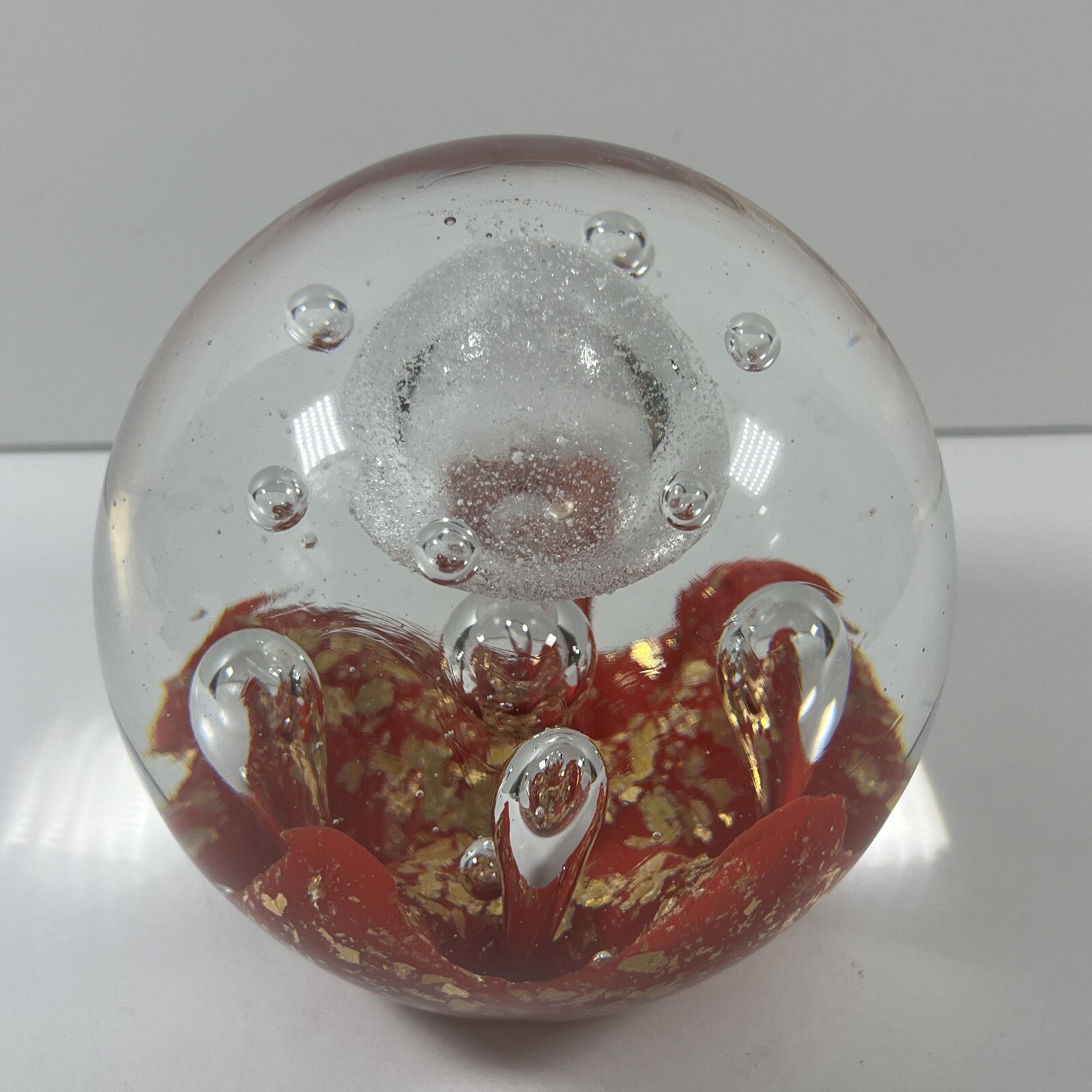 Red Gold w/ Bubbles Art Glass Paperweight Large