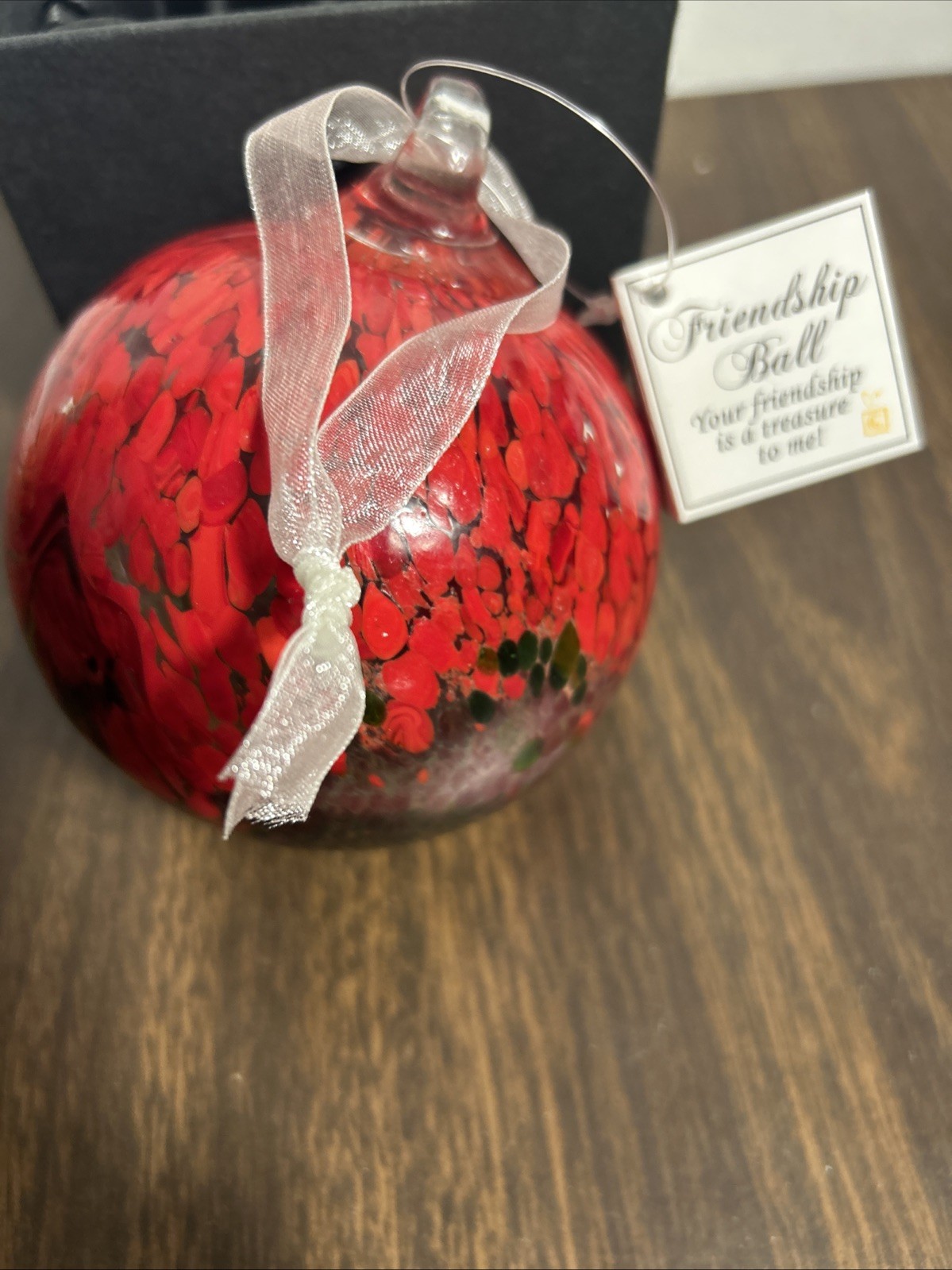 HANDCRAFTED Blown Glass FRIENDSHIP Beautiful Red Multicolor ORNAMENT 4.5-5”