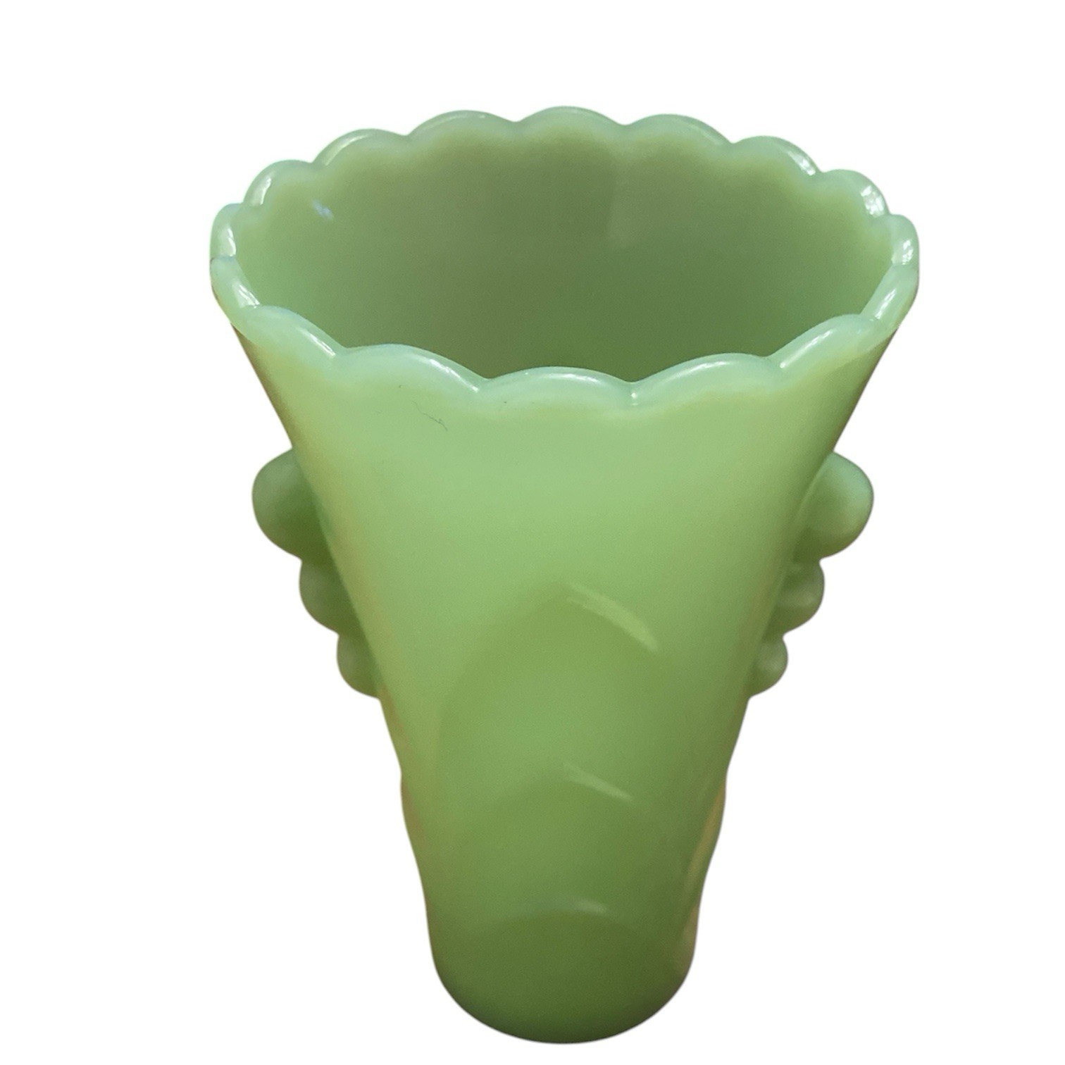 Vintage Fire King Jadeite Vase 5 inch Green Scalloped Bud Flower Art Deco Glass