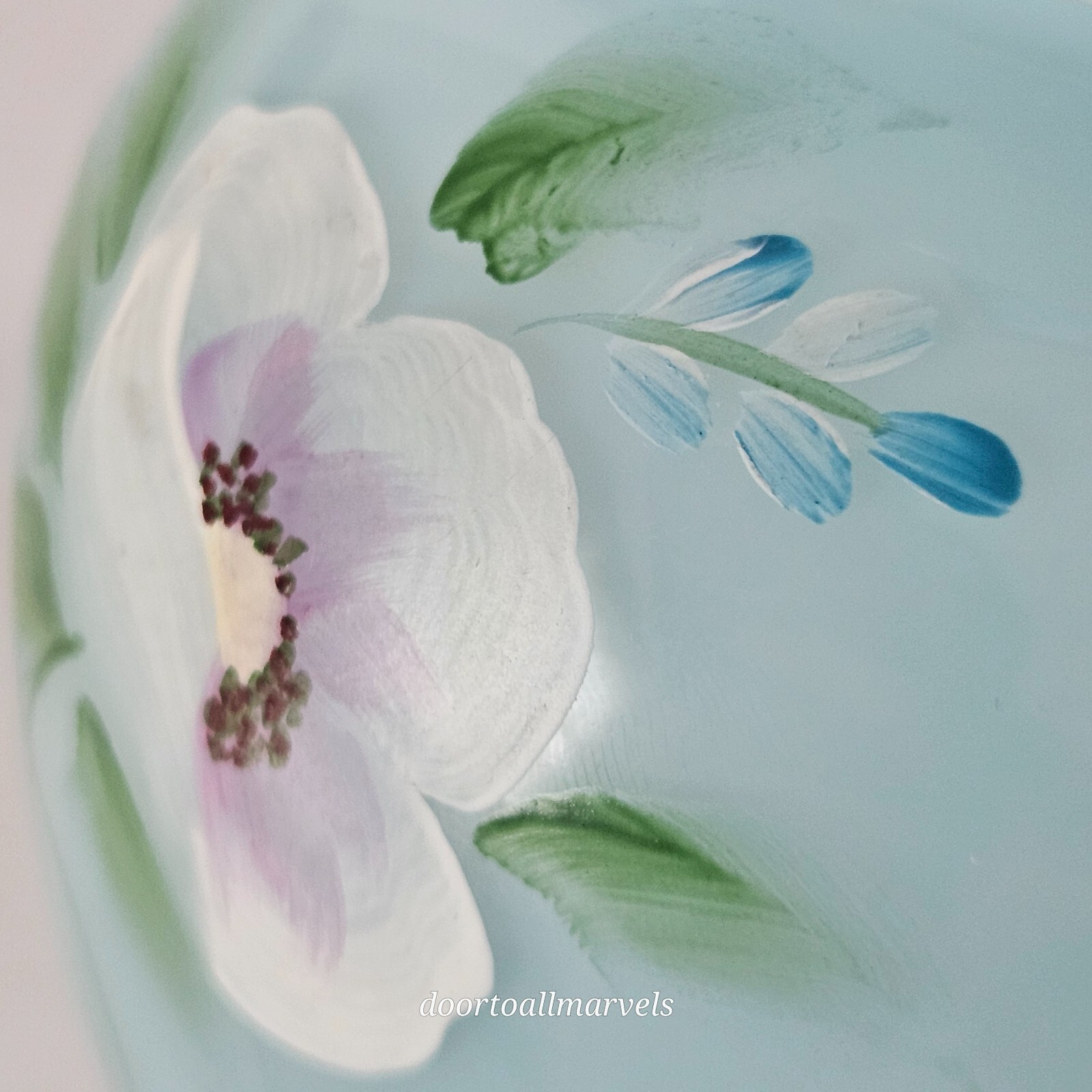 Vintage Fenton Blue Glass Overlay Hand Painted Poppy Signed Victoria’s Closet