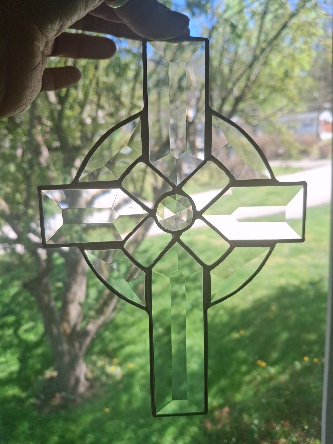 9″Christian Cross Window Suncatcher Clear Beveled Glass Leaded Prism Center 🎁