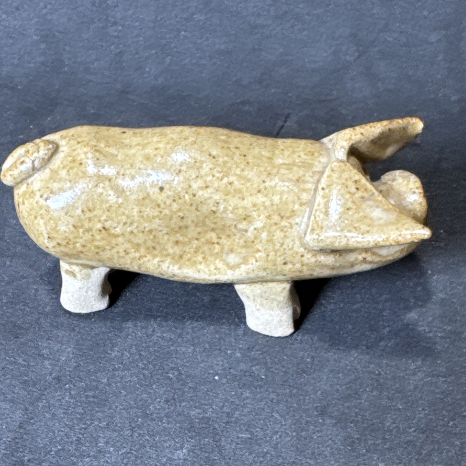 Vintage CYMRU Pottery Stoneware Primitive Folk Art Miniature Pig Figurine 2.5″