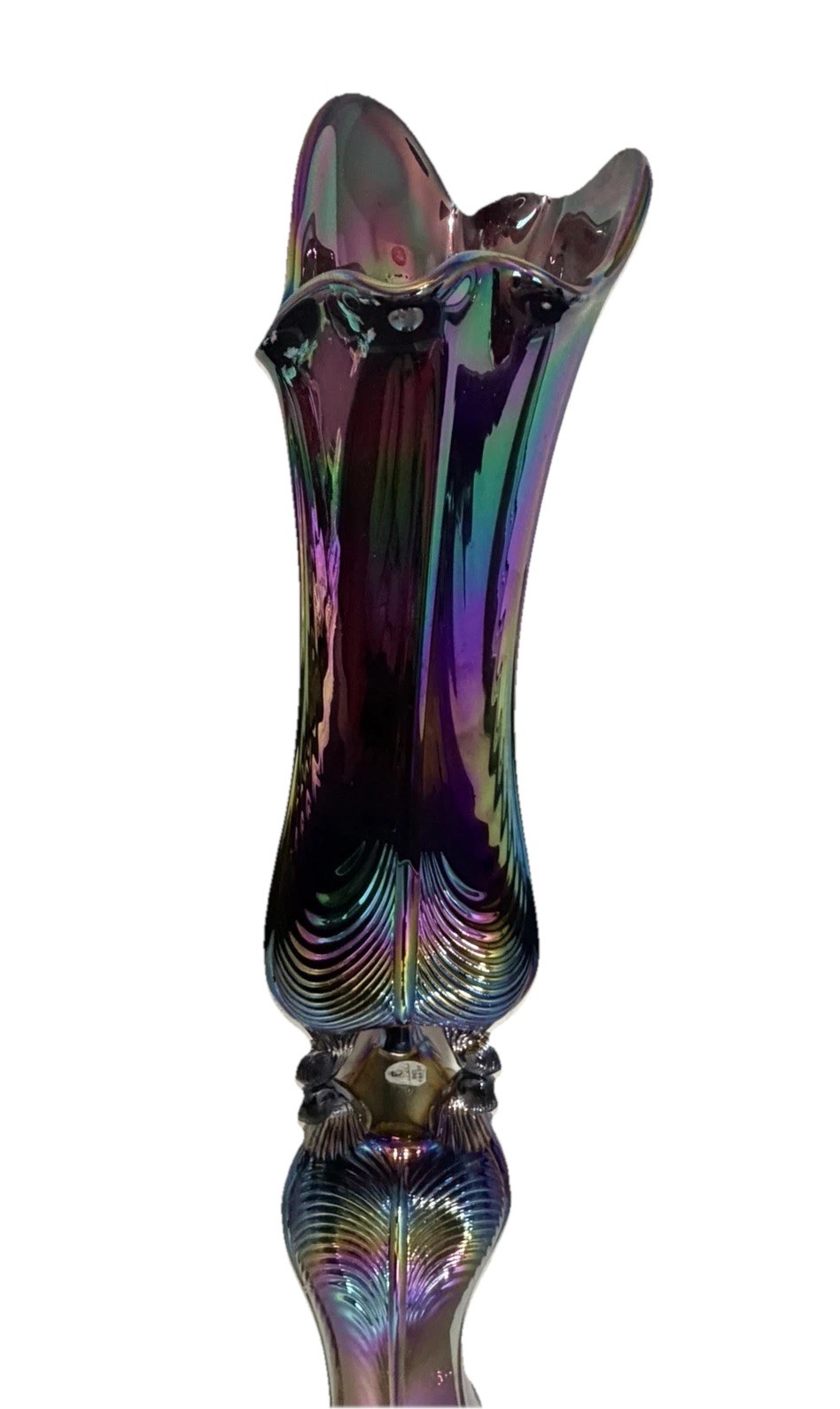 Stunning Fenton 100th Heirloom 2005 Drapery Swung Vase Amethyst Carnival Glass