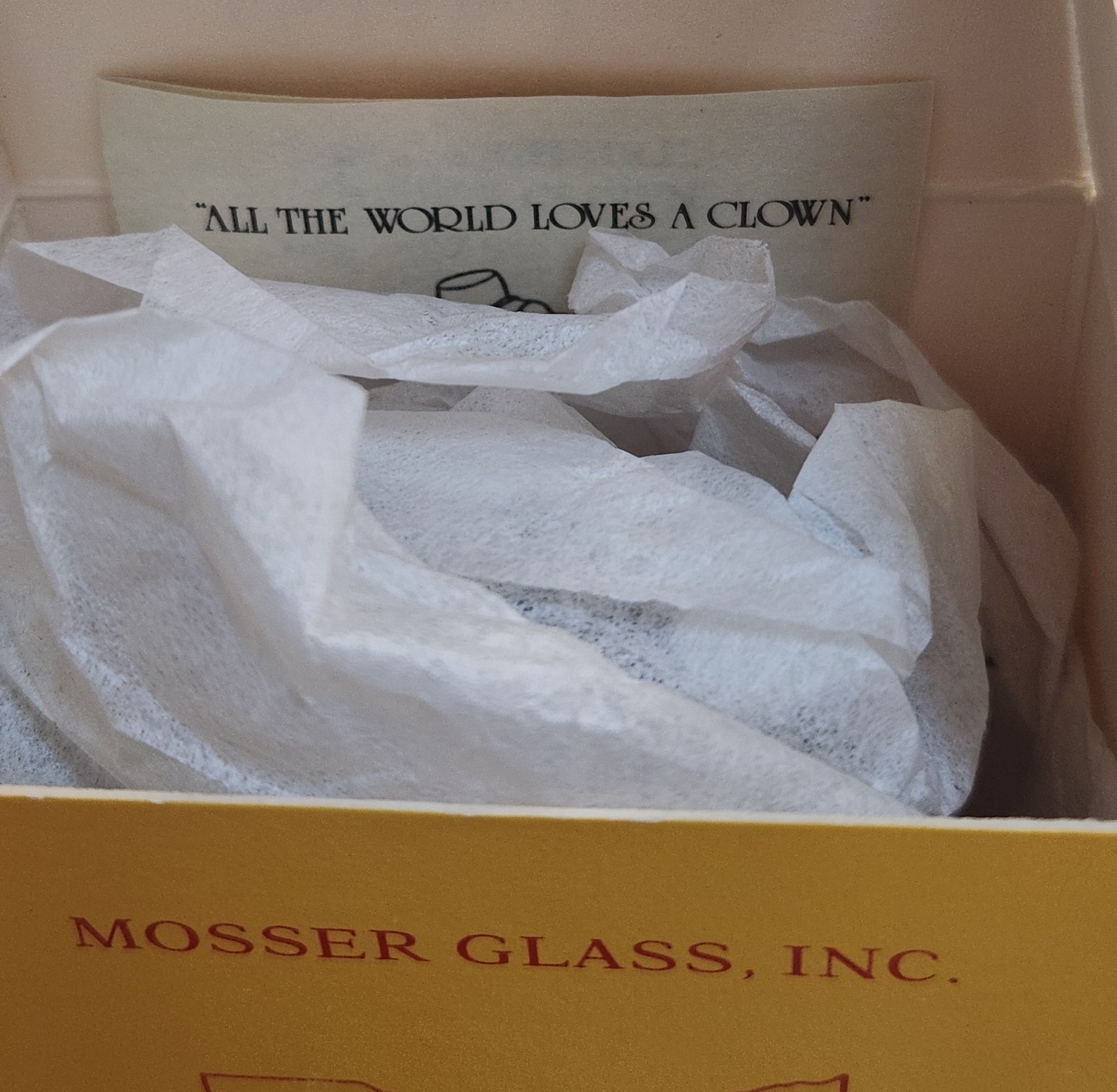 Vtg Mosser Glass 1981 BALLOON CLOWN NIKI Blue/Grn/Brown Slag 3-1/2″ T Fig w/ Box