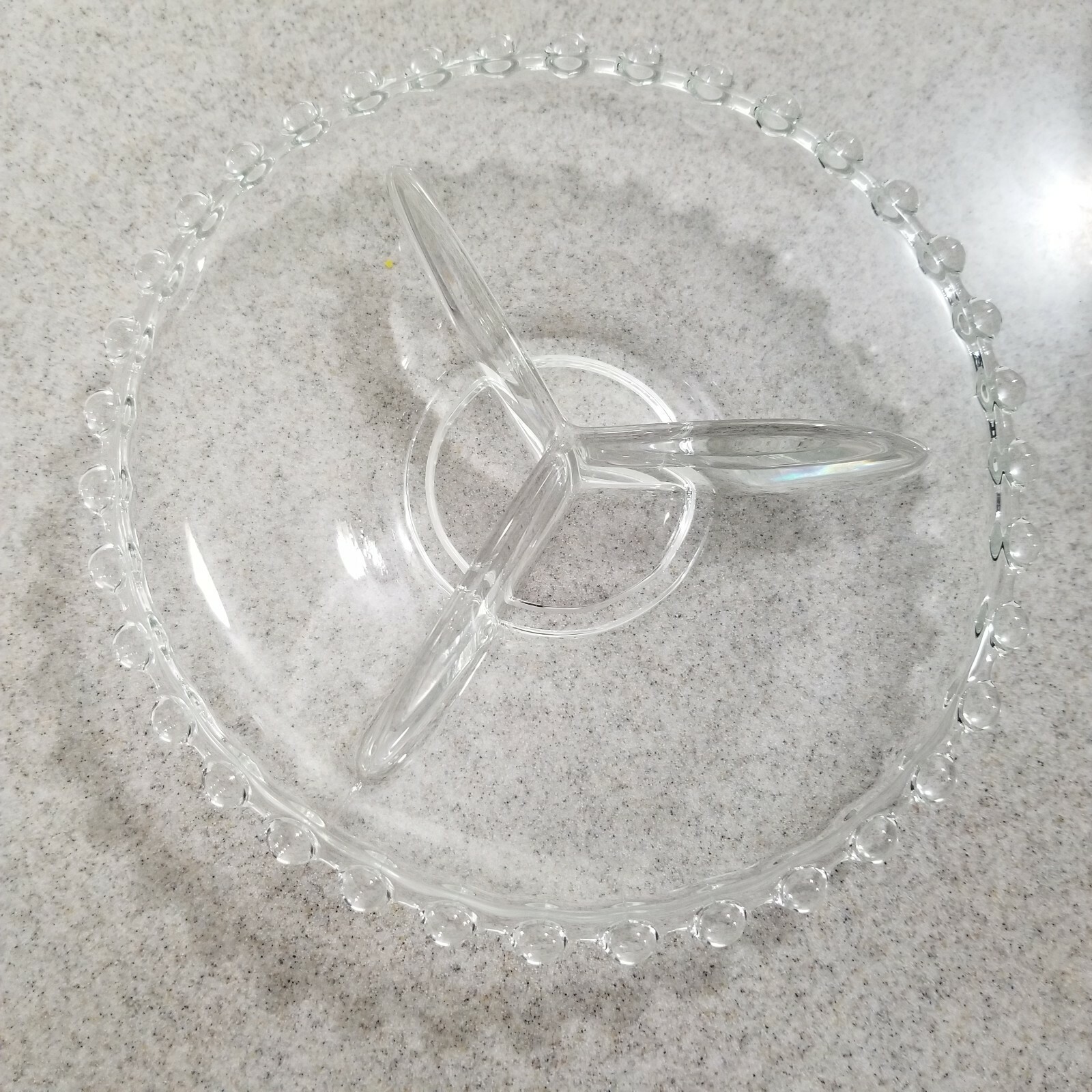 Czech Boule Beaded Edge Candlewick Style Glass 3 Section Relish Condiment Dish