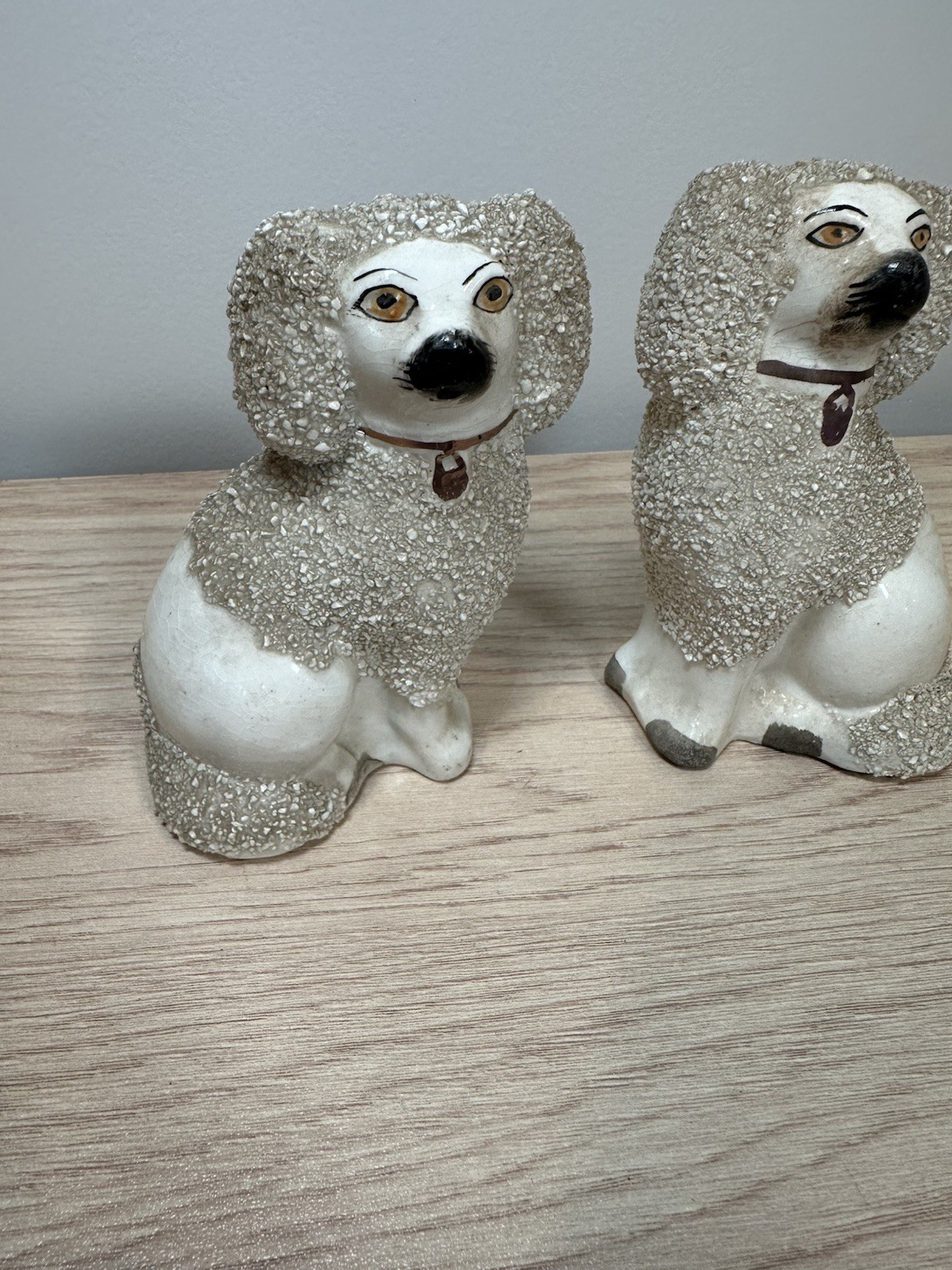 Antique Staffordshire – Pair Confetti Poodle Dogs 4 1/2 Excellent Condition