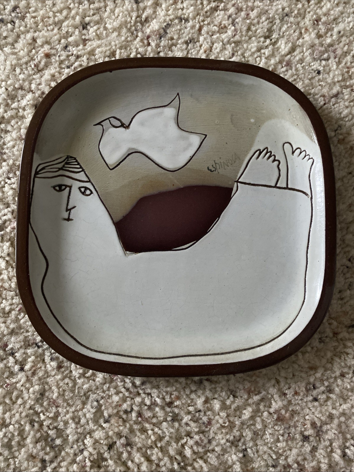 Vintage 1970s Susana Espinosa Signed Puerto Rico Studio Square Pottery Plate