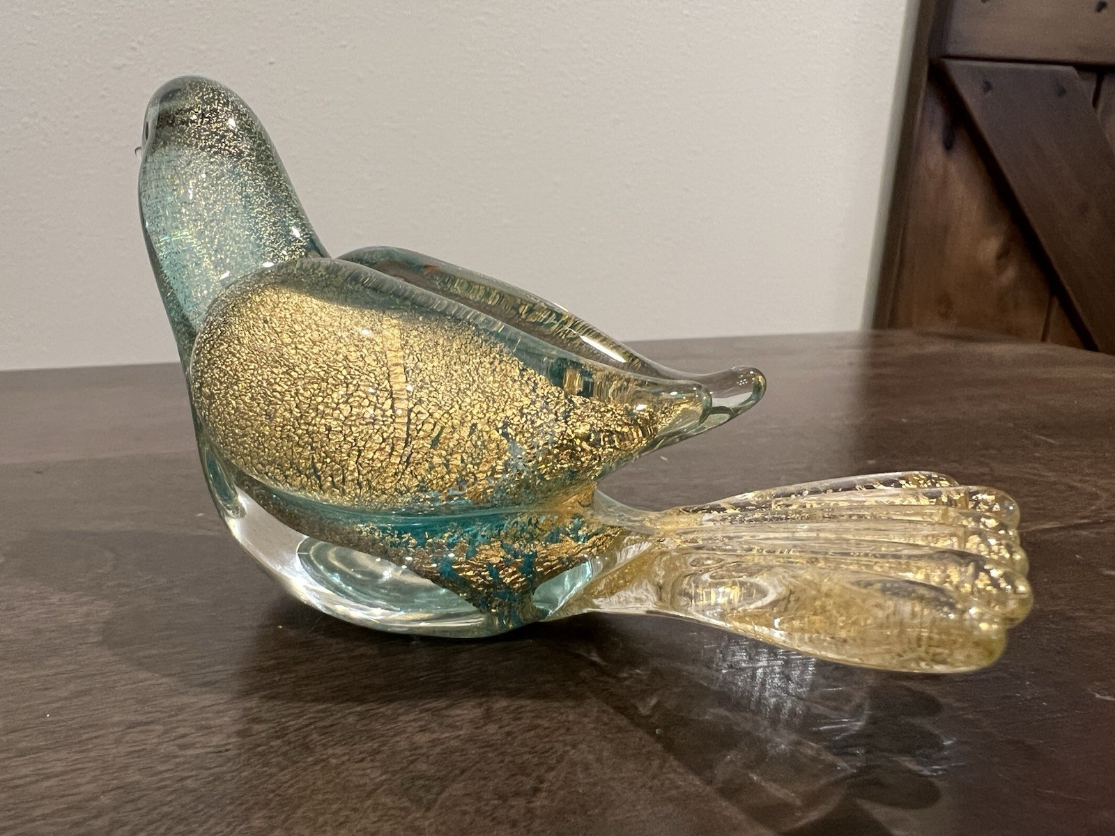 VTG Seguso Vetri d’Arte Murano ‘Polveri’ Glass Bird Infused With Fine Gold Leaf!
