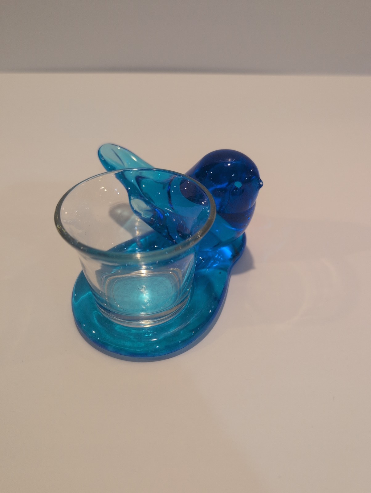 Vintage Leo Ward Blue Bird Of Happiness Votive Glass Candle Holder