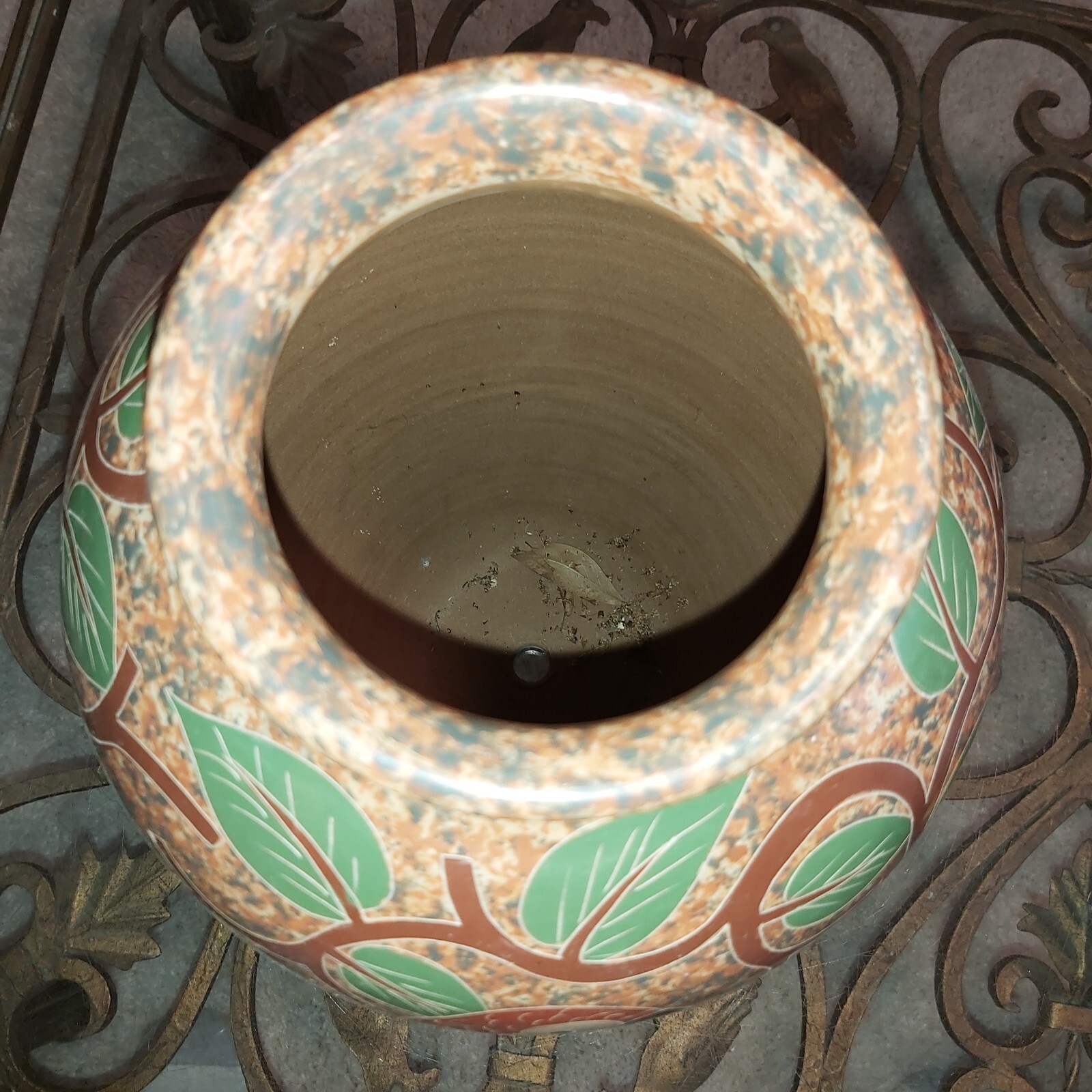 Vintage Handmade Clay Vase Decorated with Parrots And Trees READ