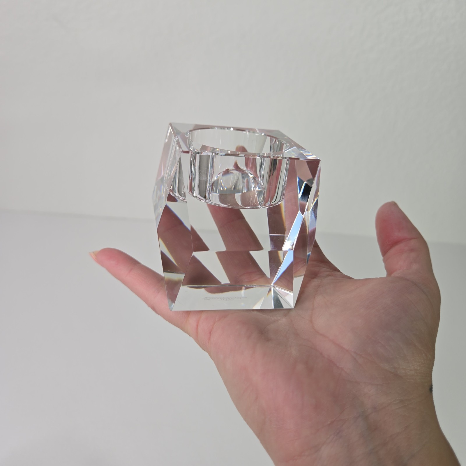 Rosenthal Crystal Candle Holder Pair Regency Geometric Faceted Votive Tea Light