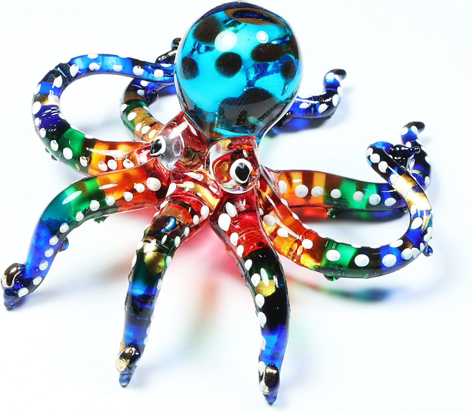 3″ White Dot Multicolor Octopus Artistic Blown Glass Figurine Premium Hand-Blown